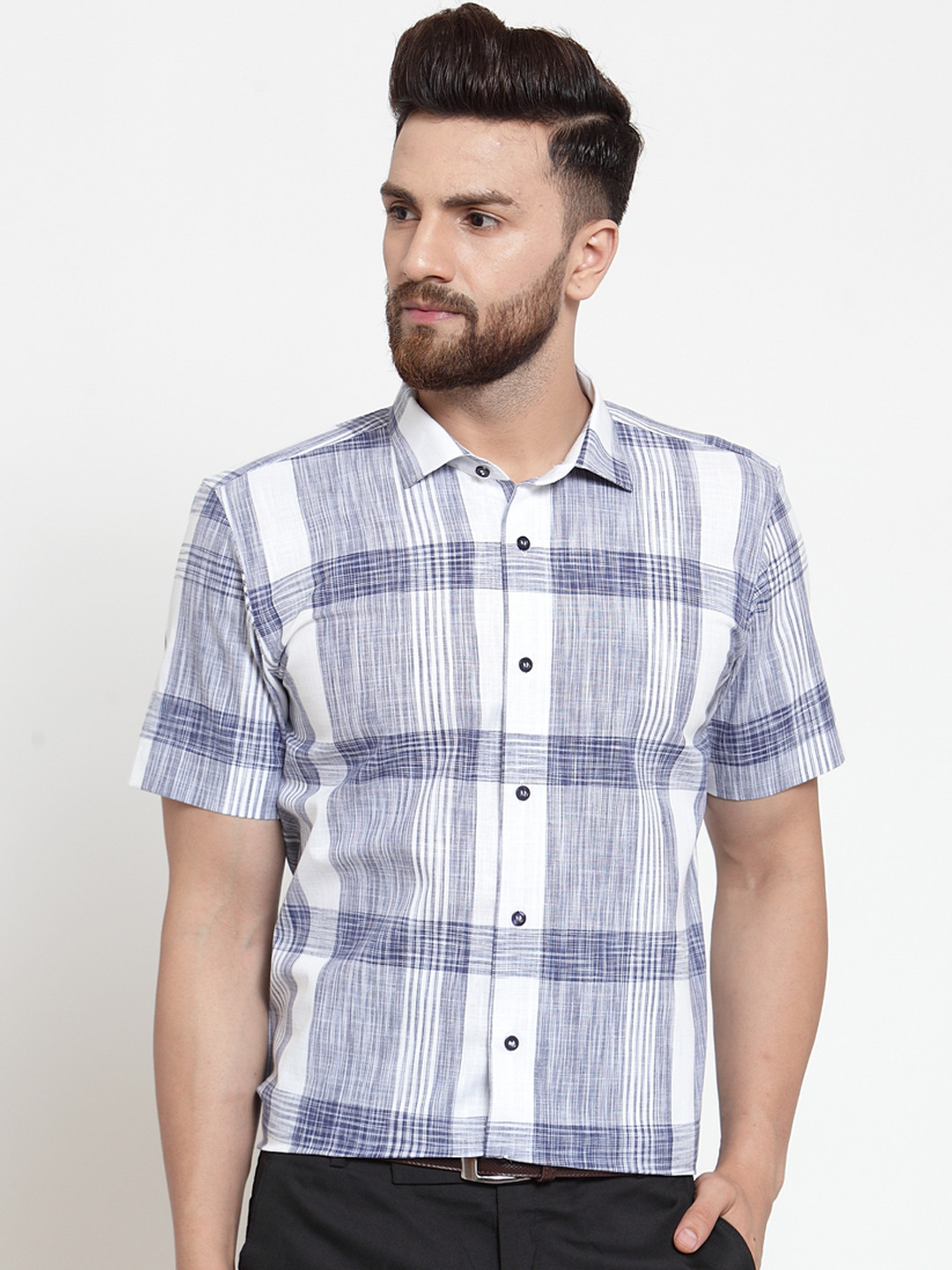 

Purple State Men White & Blue Slim Fit Checked Casual Shirt