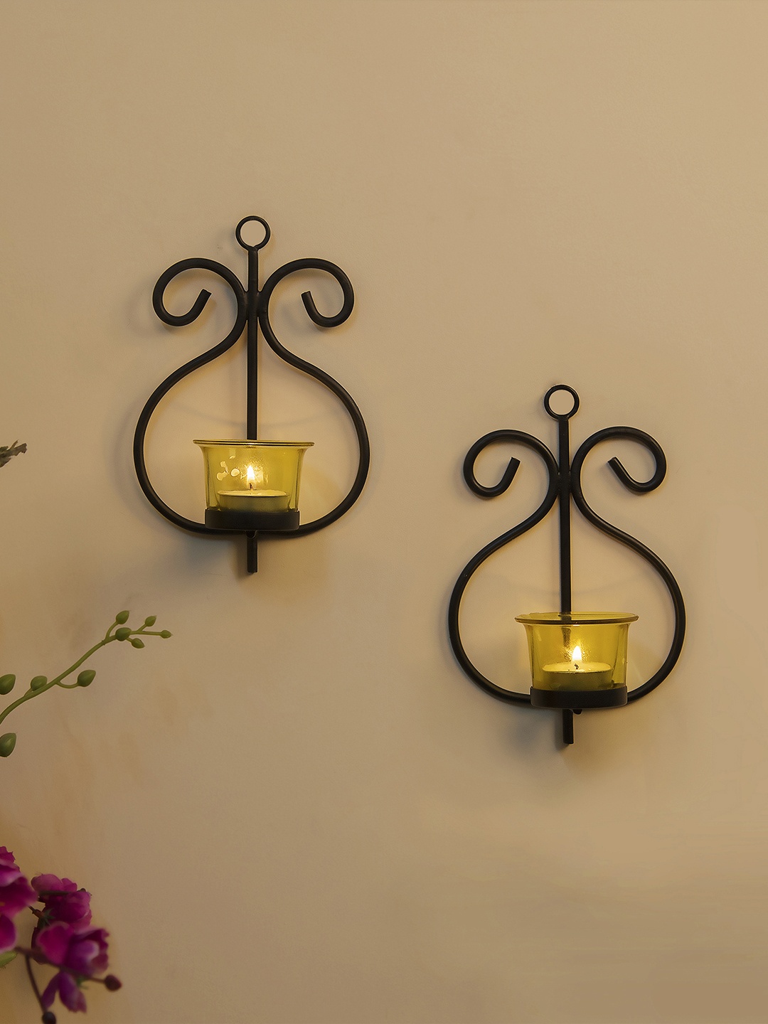 

Homesake Set of 4 Black & Yellow Candle Holders With Candles
