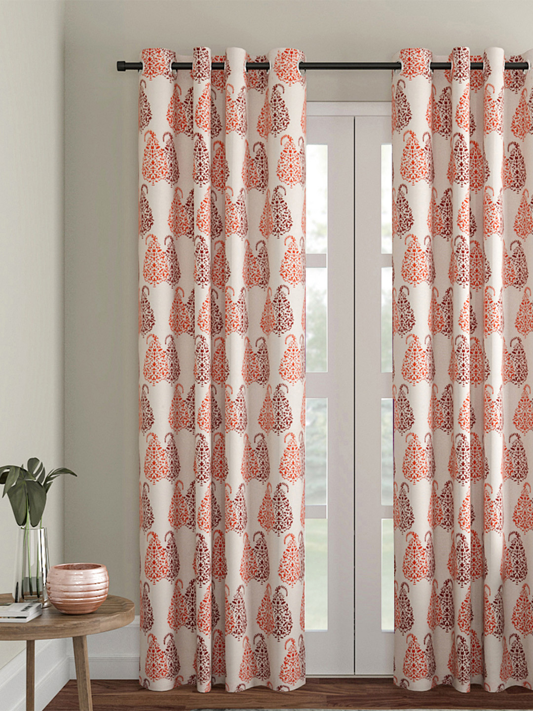 

Soumya Cream-Coloured & Red Ethnic Print Single Room Darkening Door Curtain