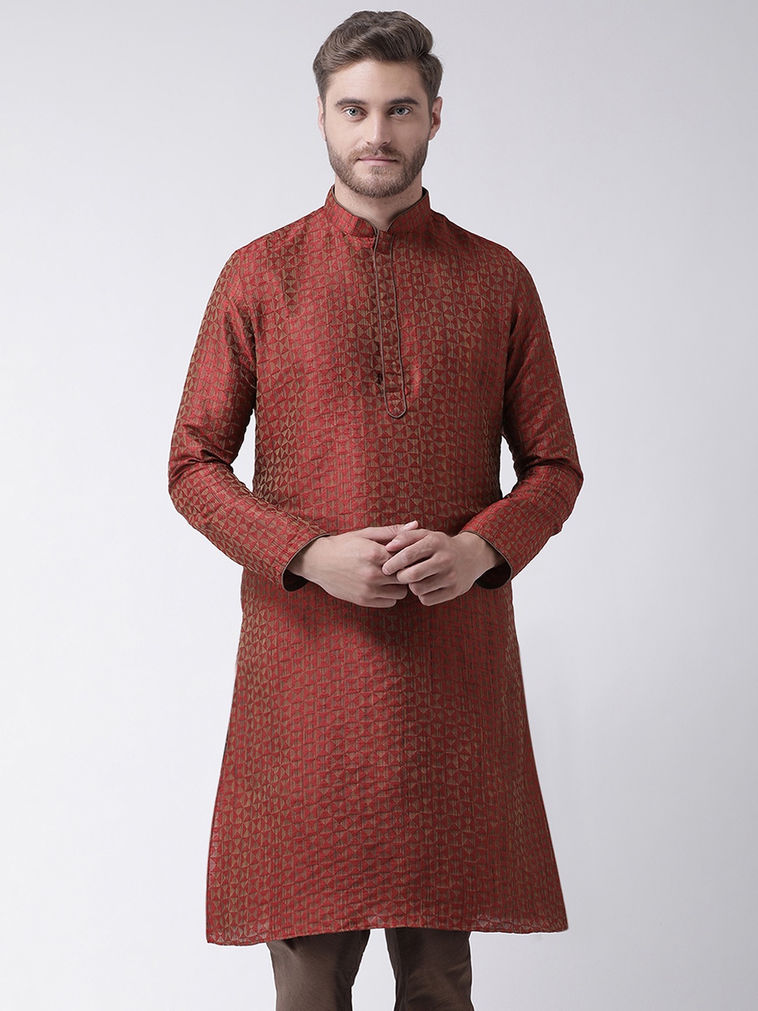 

DEYANN Men Maroon & Golden Printed Straight Kurta