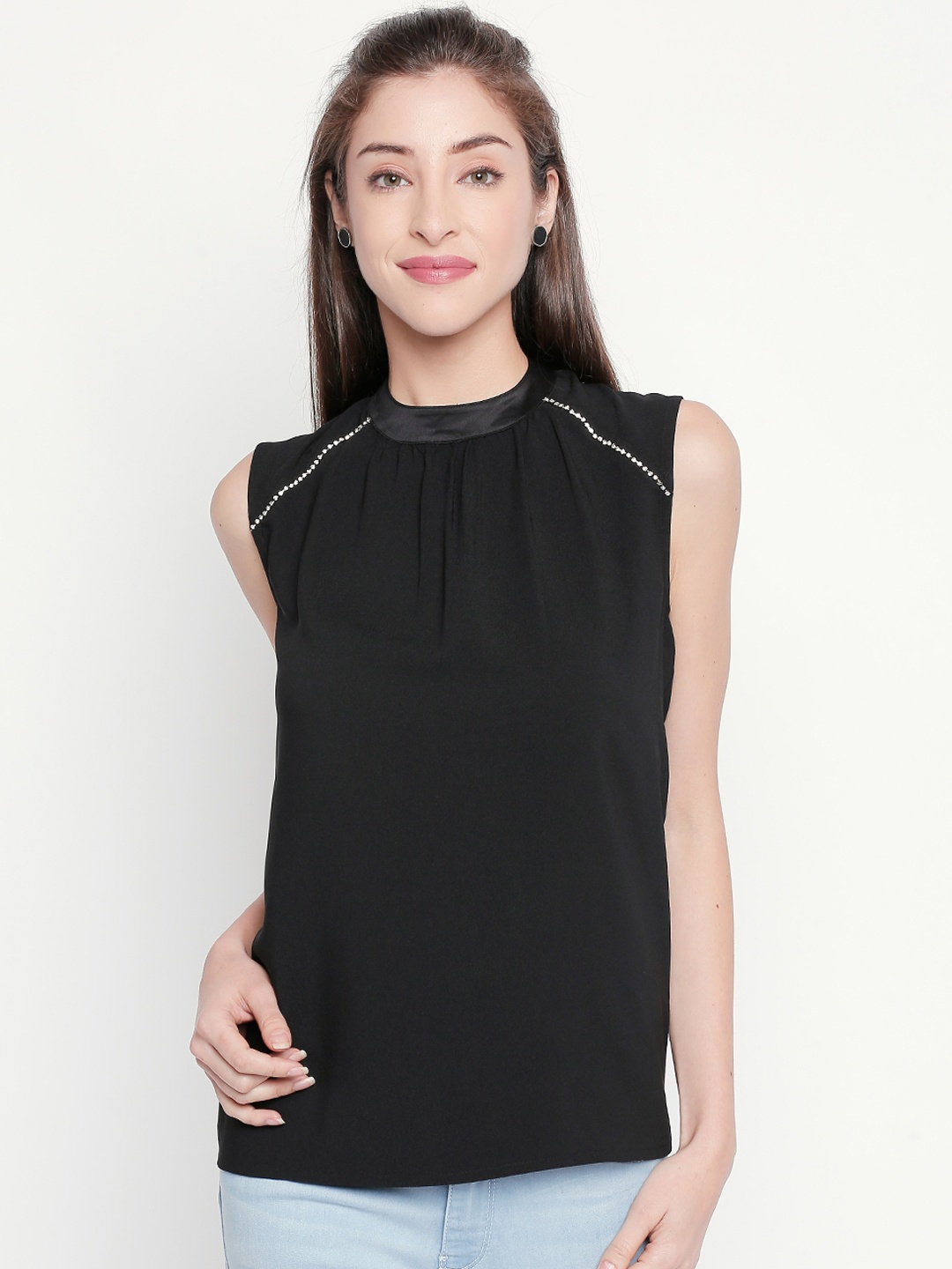

Forever Glam by Pantaloons Women Black Solid Styled Back Top