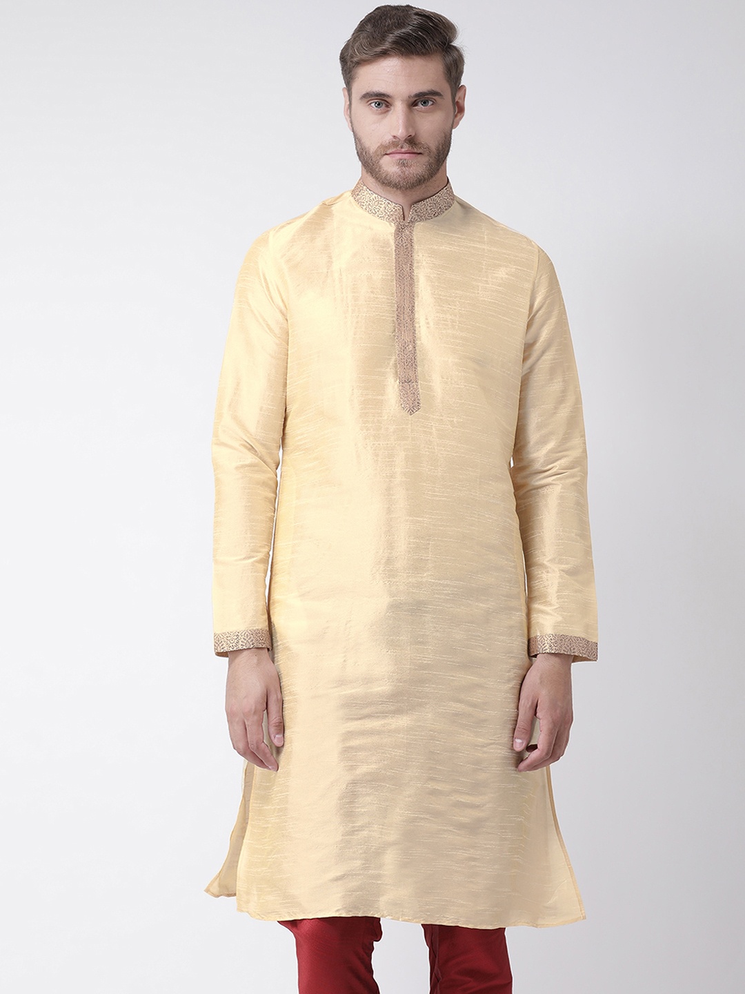 DEYANN Men Cream-Coloured Solid Straight Kurta