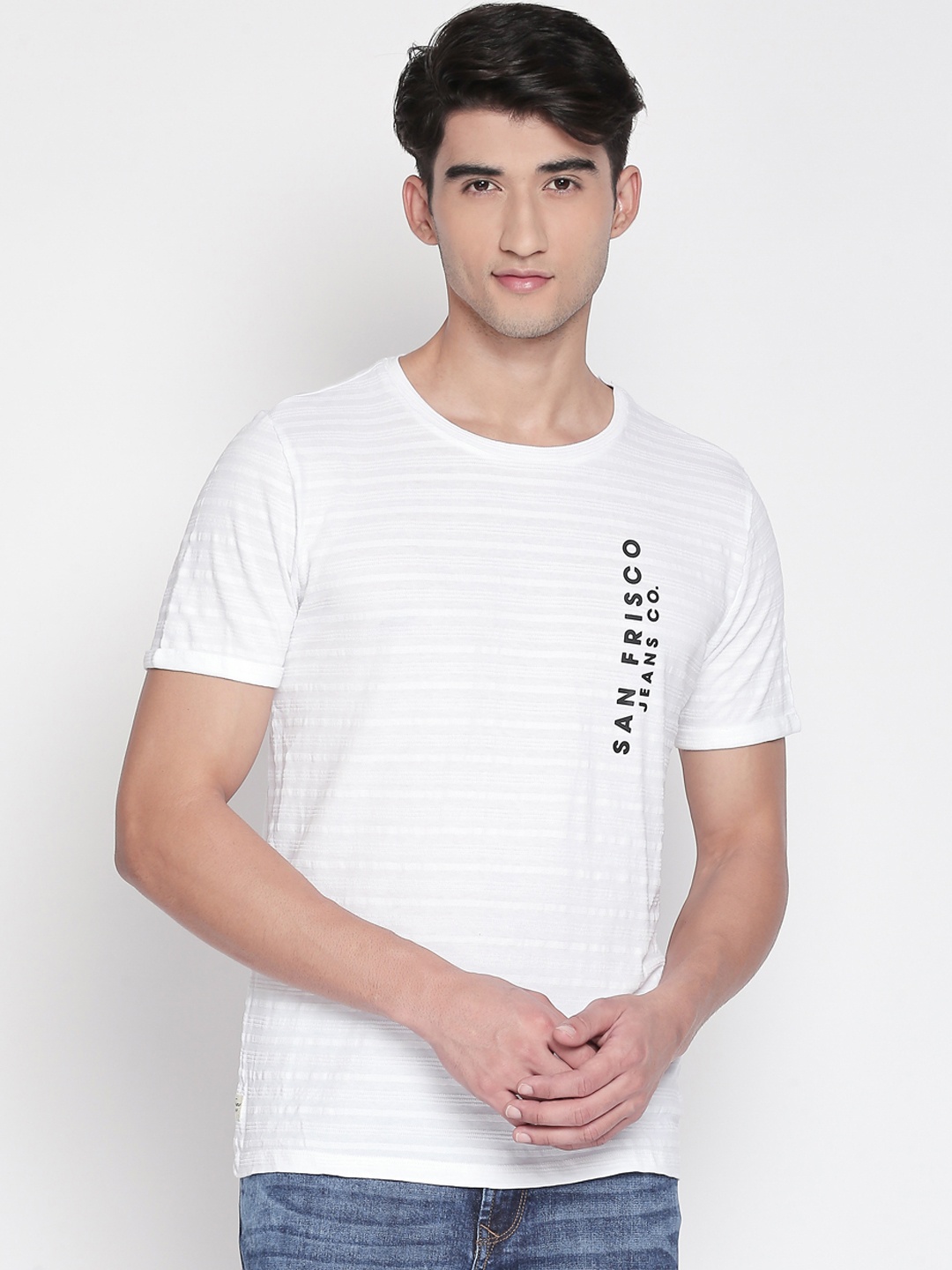 

SF JEANS by Pantaloons Men White Striped Round Neck T-shirt
