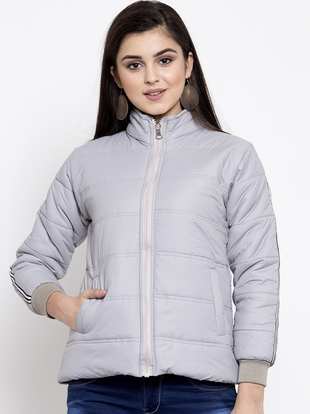 

VOXATI Women Grey Solid Padded Jacket