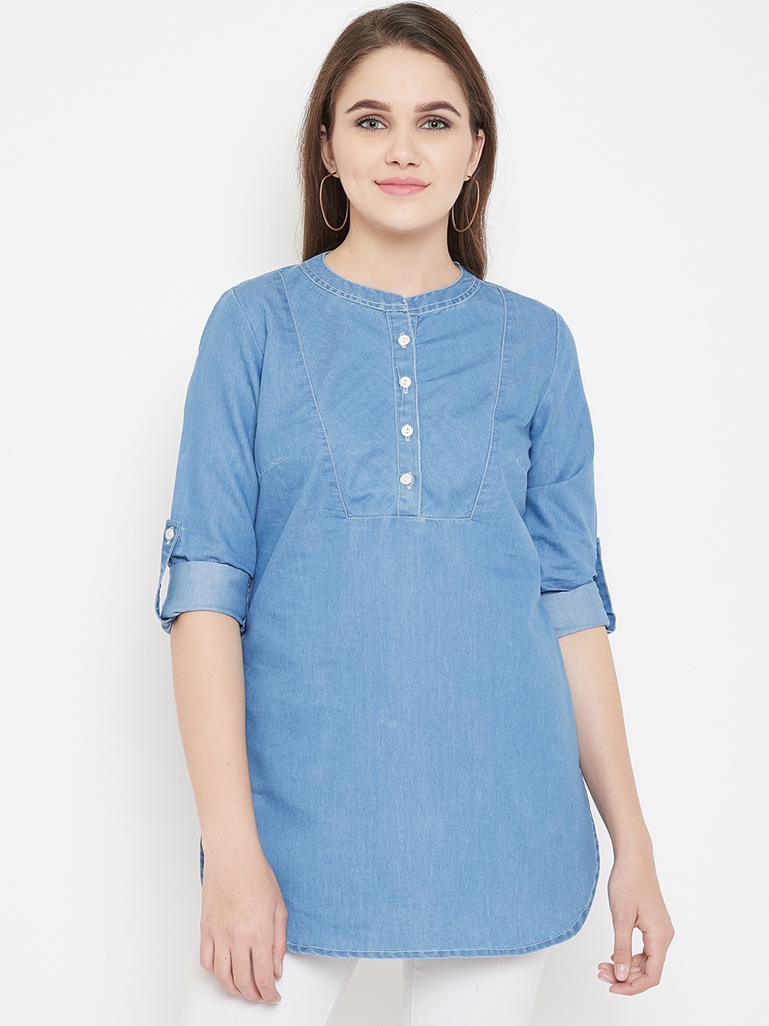 

Ruhaan's Womens Blue Color Solid Tunic in Denim Fabric