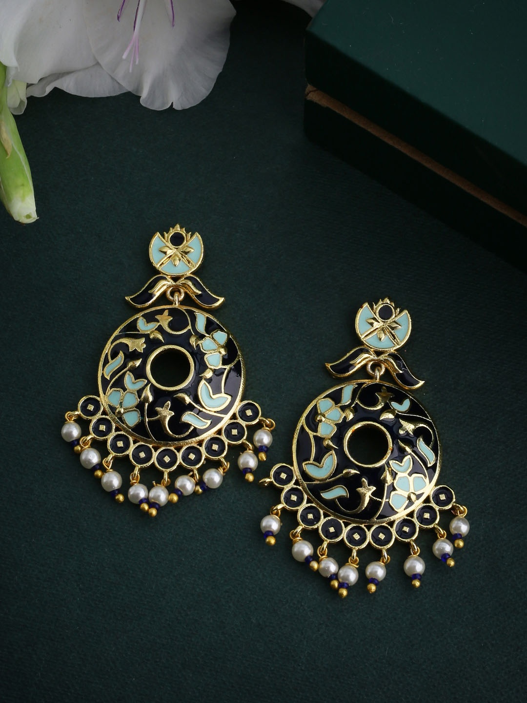 

Voylla Gold-Toned & Black Classic Drop Earrings
