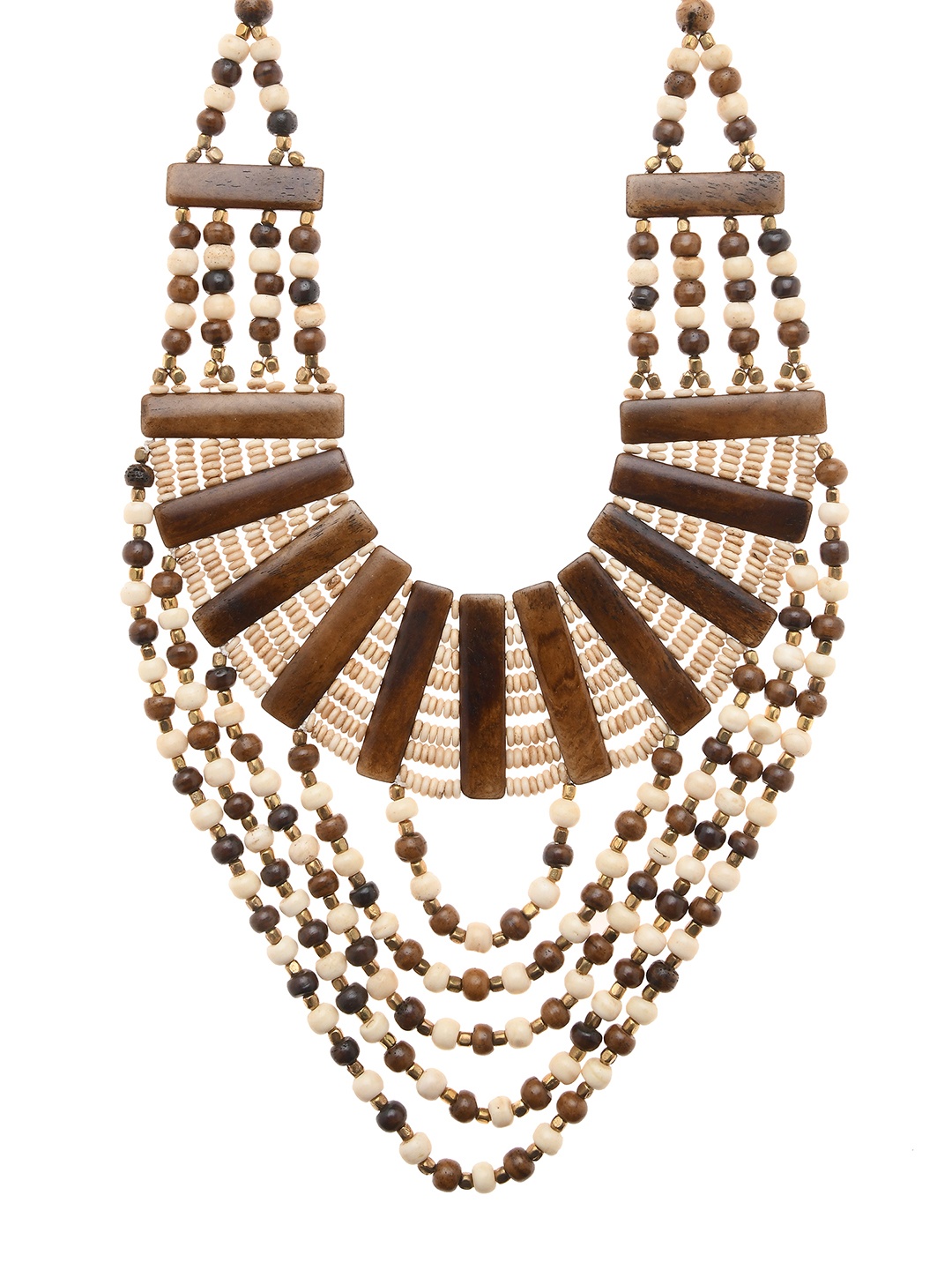 

Bamboo Tree Jewels Cream-Coloured & Brown Multistrand Handcrafted Necklace