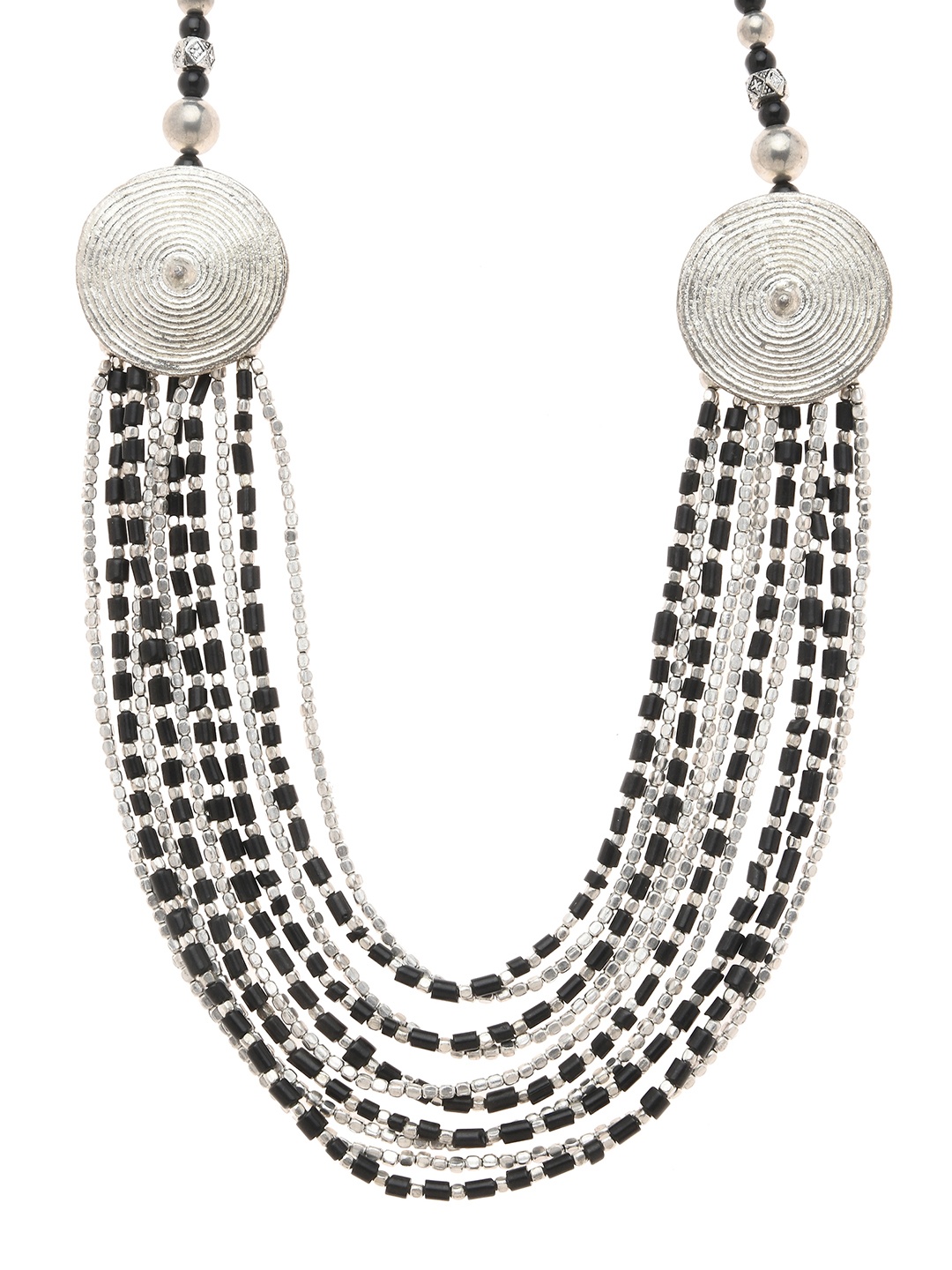 Bamboo Tree Jewels Black Handcrafted Necklace, Silver