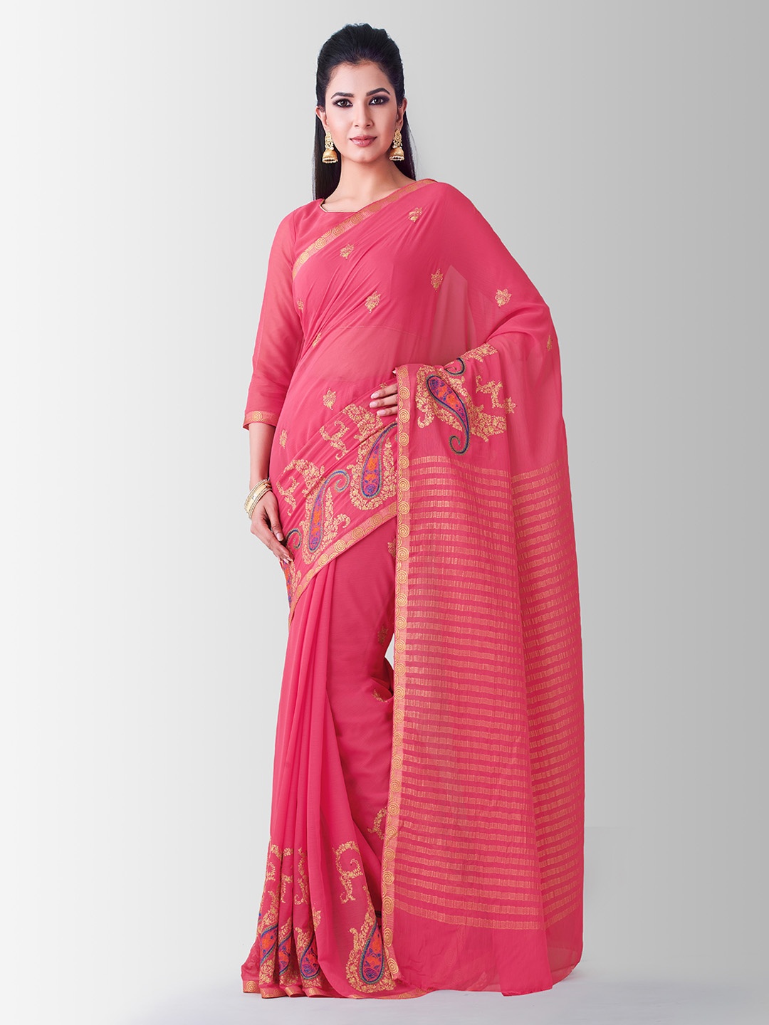 

Mitera Pink Embroidered Banarasi Saree