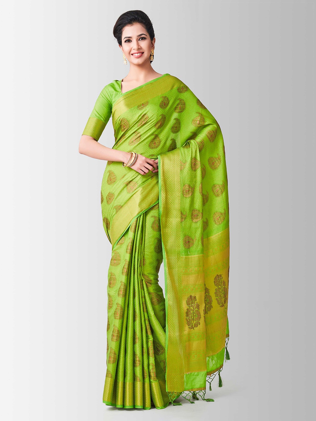 

Mitera Green Art Silk Woven Design Kanjeevaram Saree