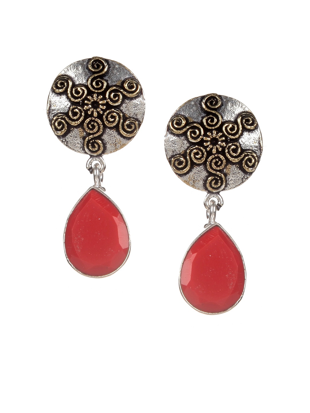 

Bamboo Tree Jewels Red & Silver-Toned Contemporary Handcrafted Drop Earrings