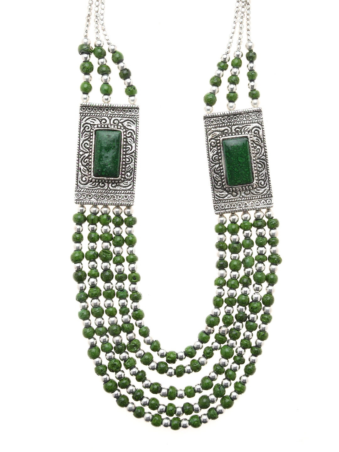 

Bamboo Tree Jewels Green & Silver-Toned Handcrafted Necklace