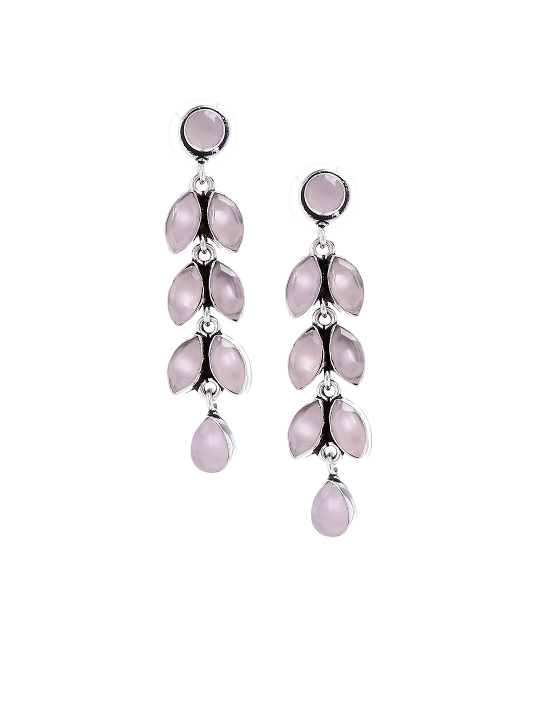 

Bamboo Tree Jewels Pink & Silver-Toned Contemporary Drop Earrings