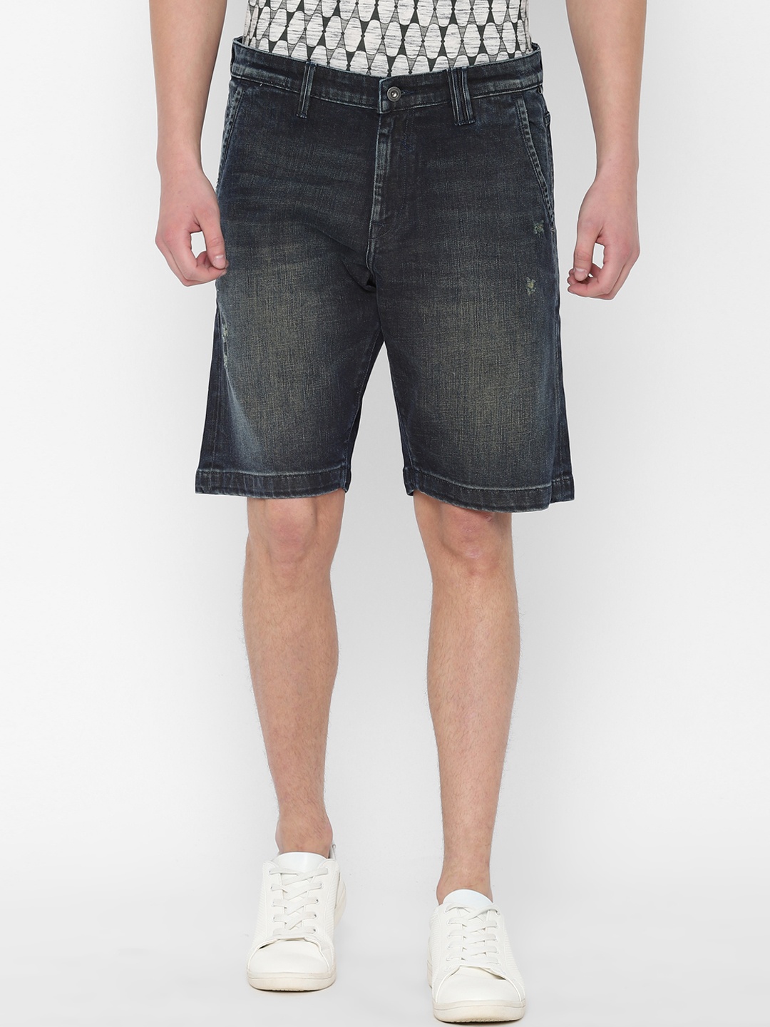 

Allen Solly Sport Men Navy Blue Washed Regular Fit Denim Shorts