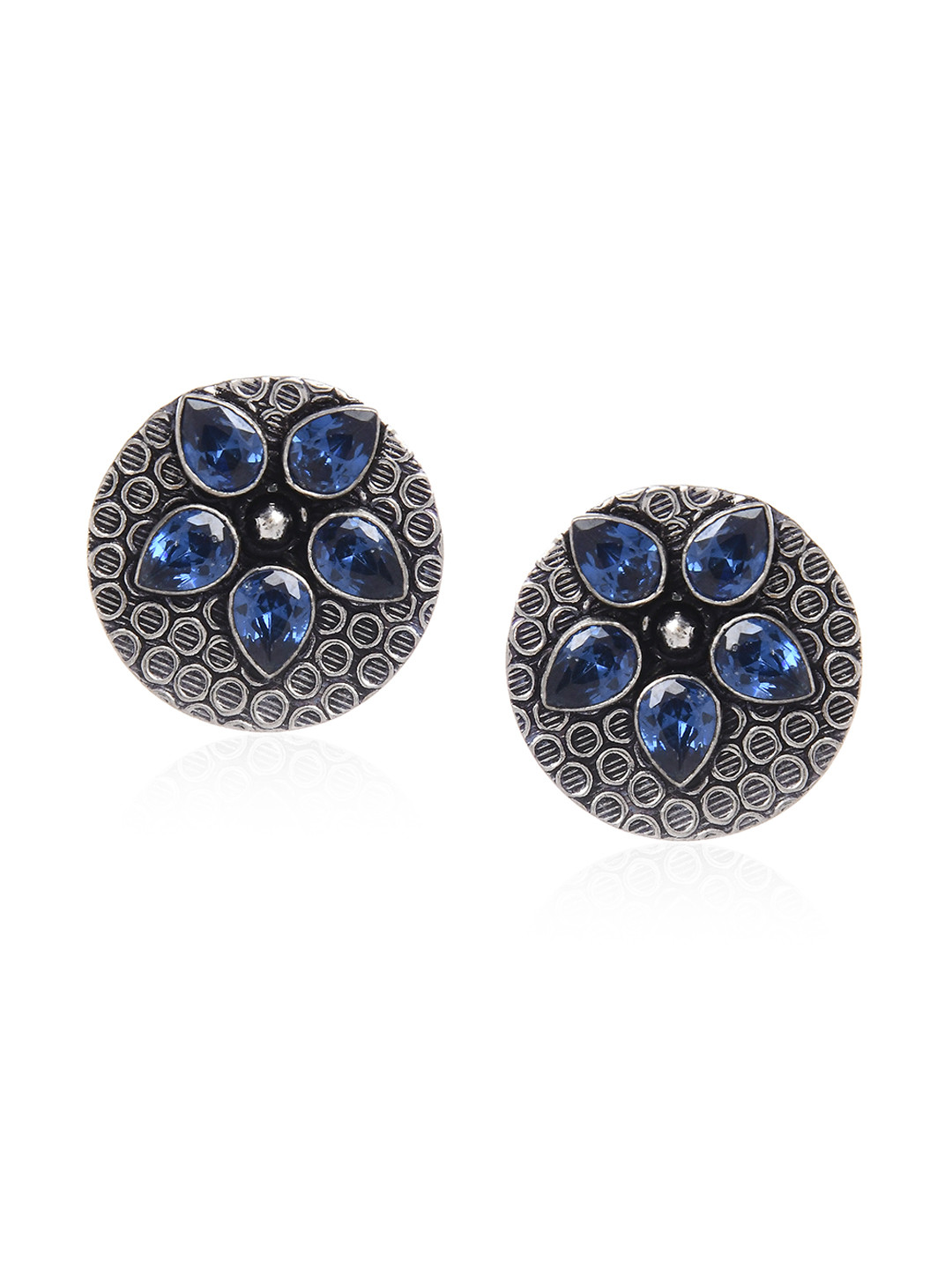 

Bamboo Tree Jewels Blue & Silver-Toned Floral Studs