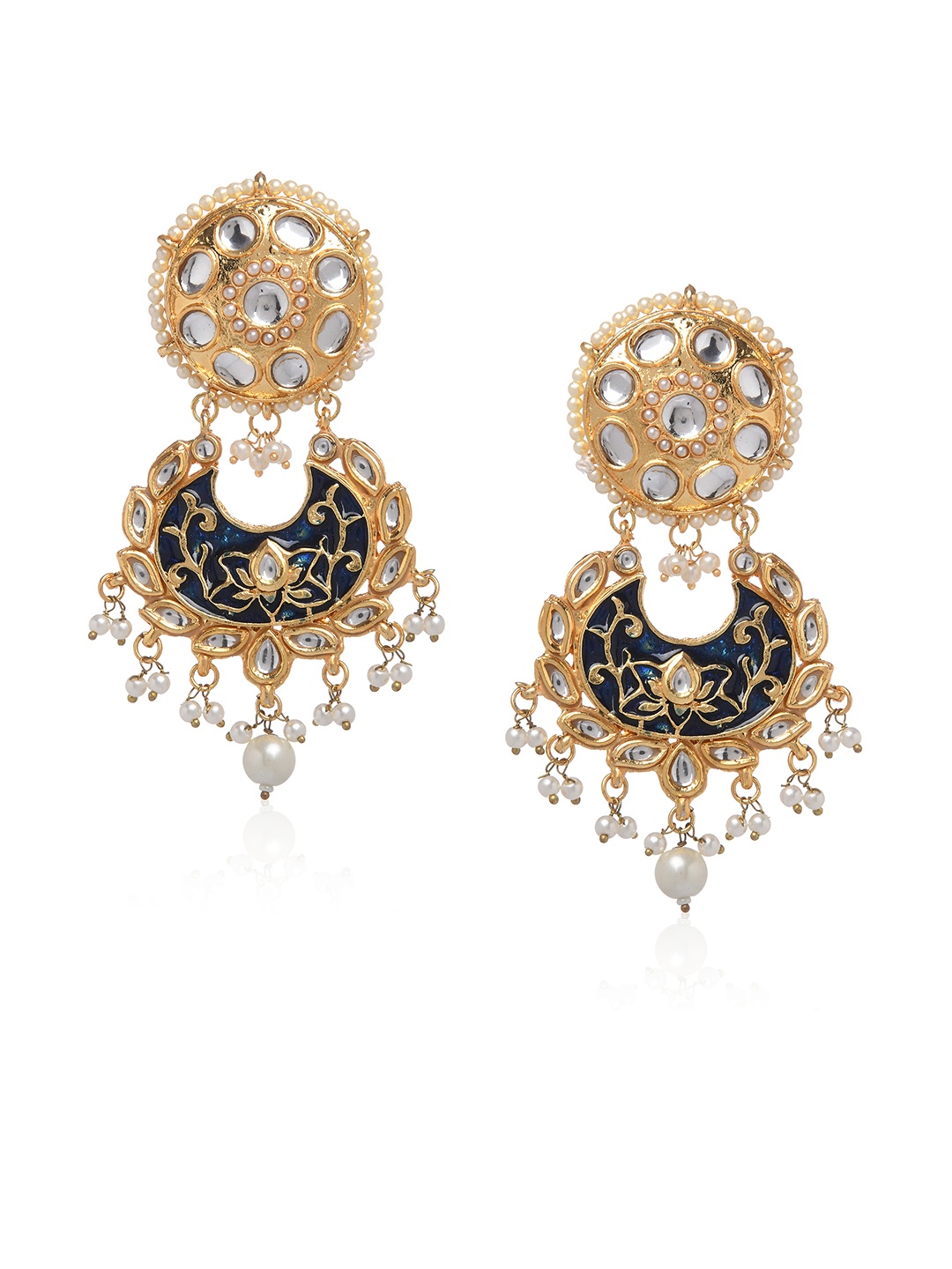 

Bamboo Tree Jewels Gold-Toned & Blue Classic Chandbalis
