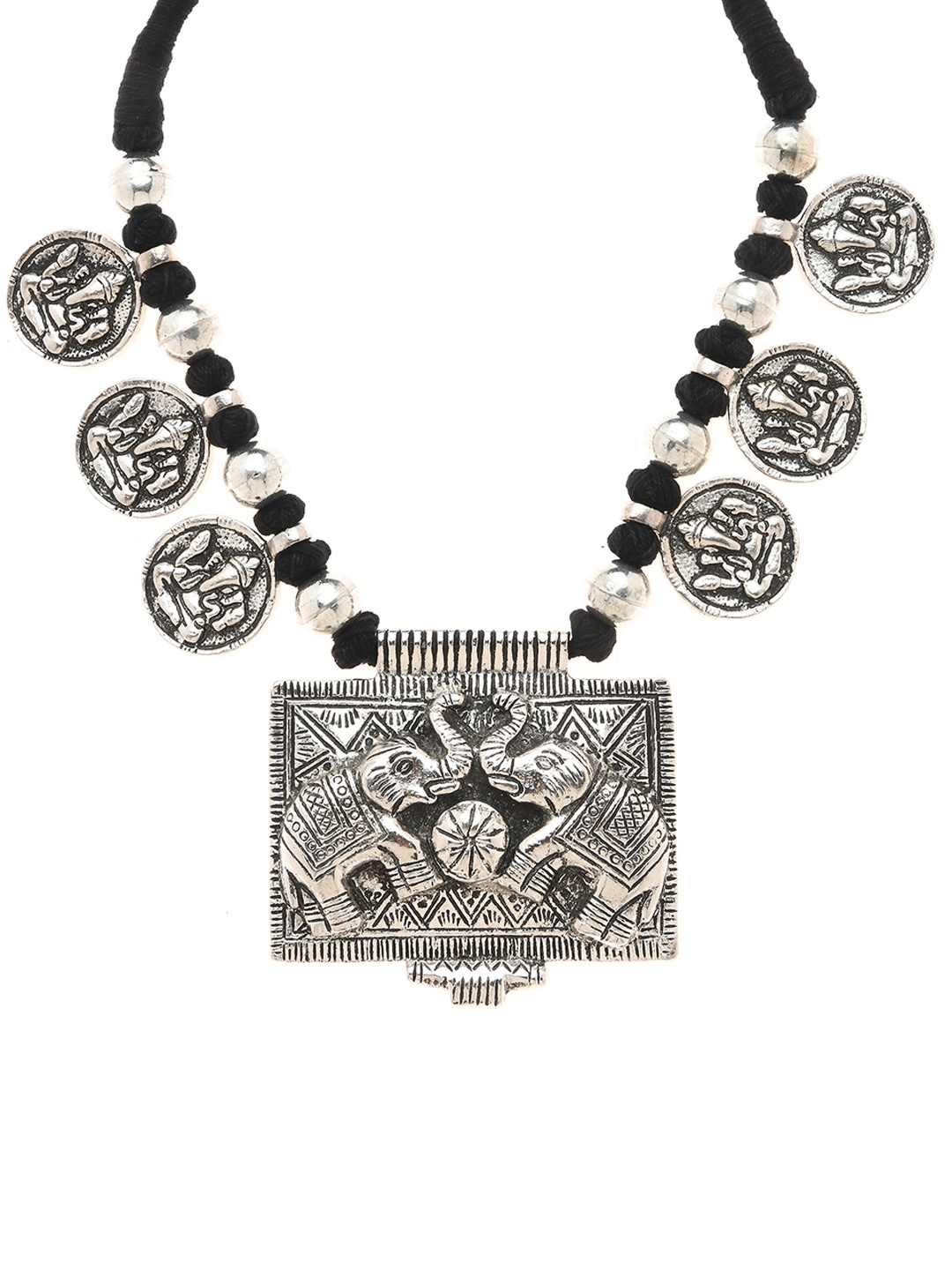 

Bamboo Tree Jewels Silver-Toned & Black Handcrafted Necklace