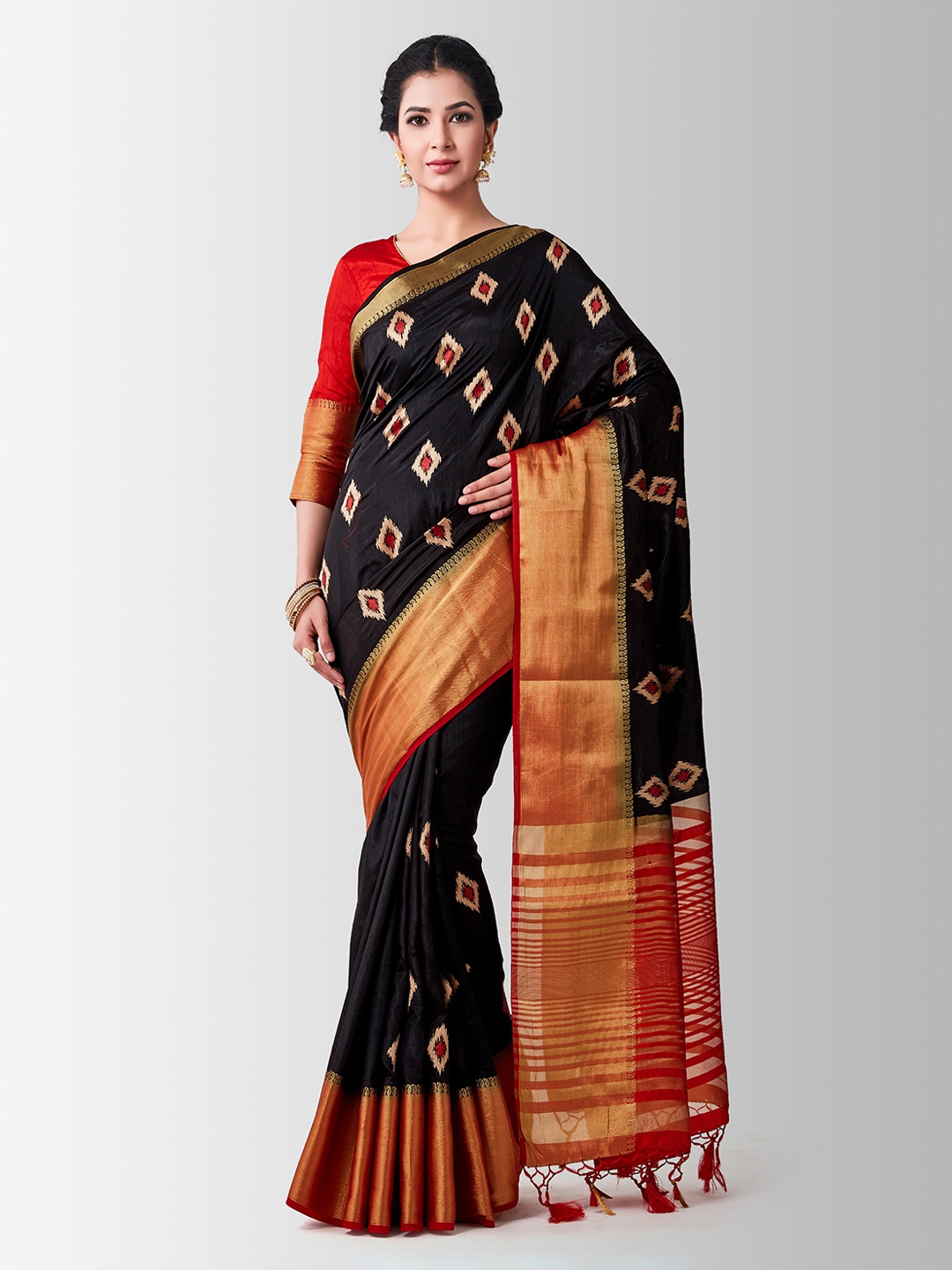 

Mitera Black Art Silk Embroidered Kanjeevaram Saree