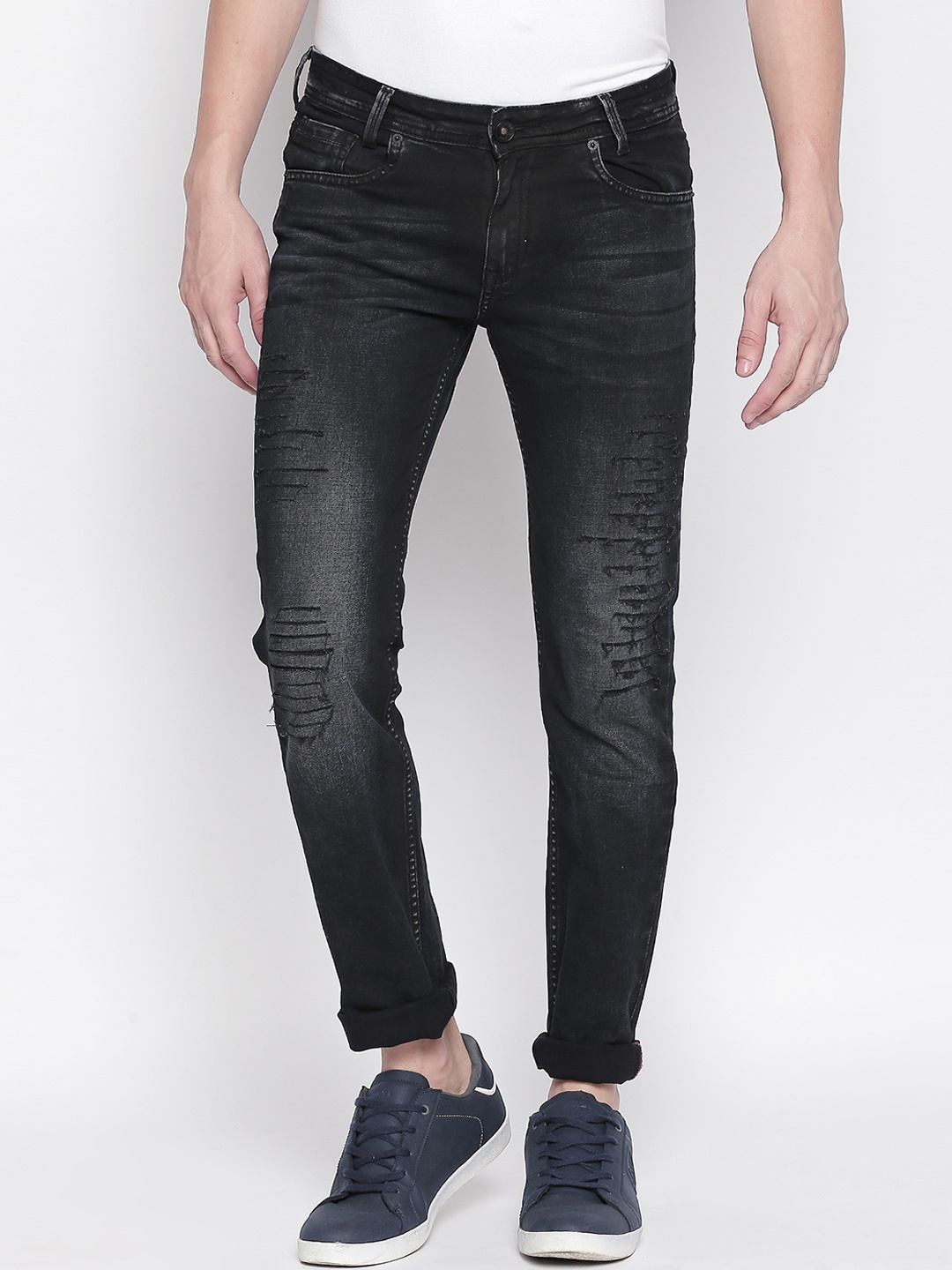 

Mufti Men Charcoal Black Regular Fit Mid-Rise Mildly Distressed Stretchable Jeans