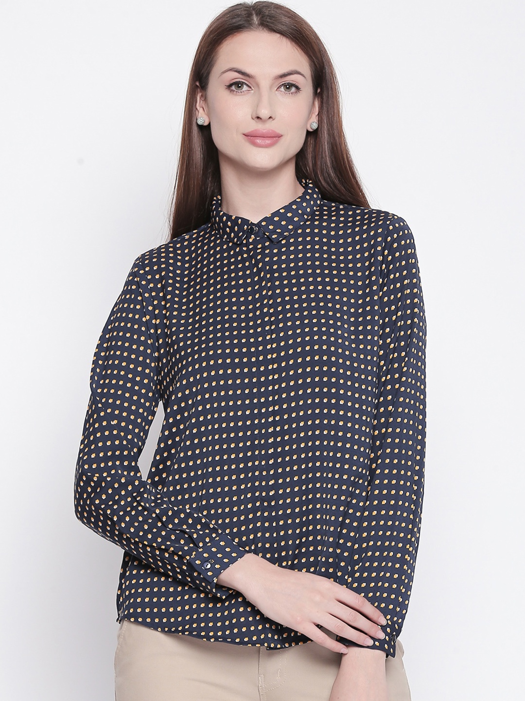 

Annabelle by Pantaloons Women Navy Blue Printed Shirt Style Top