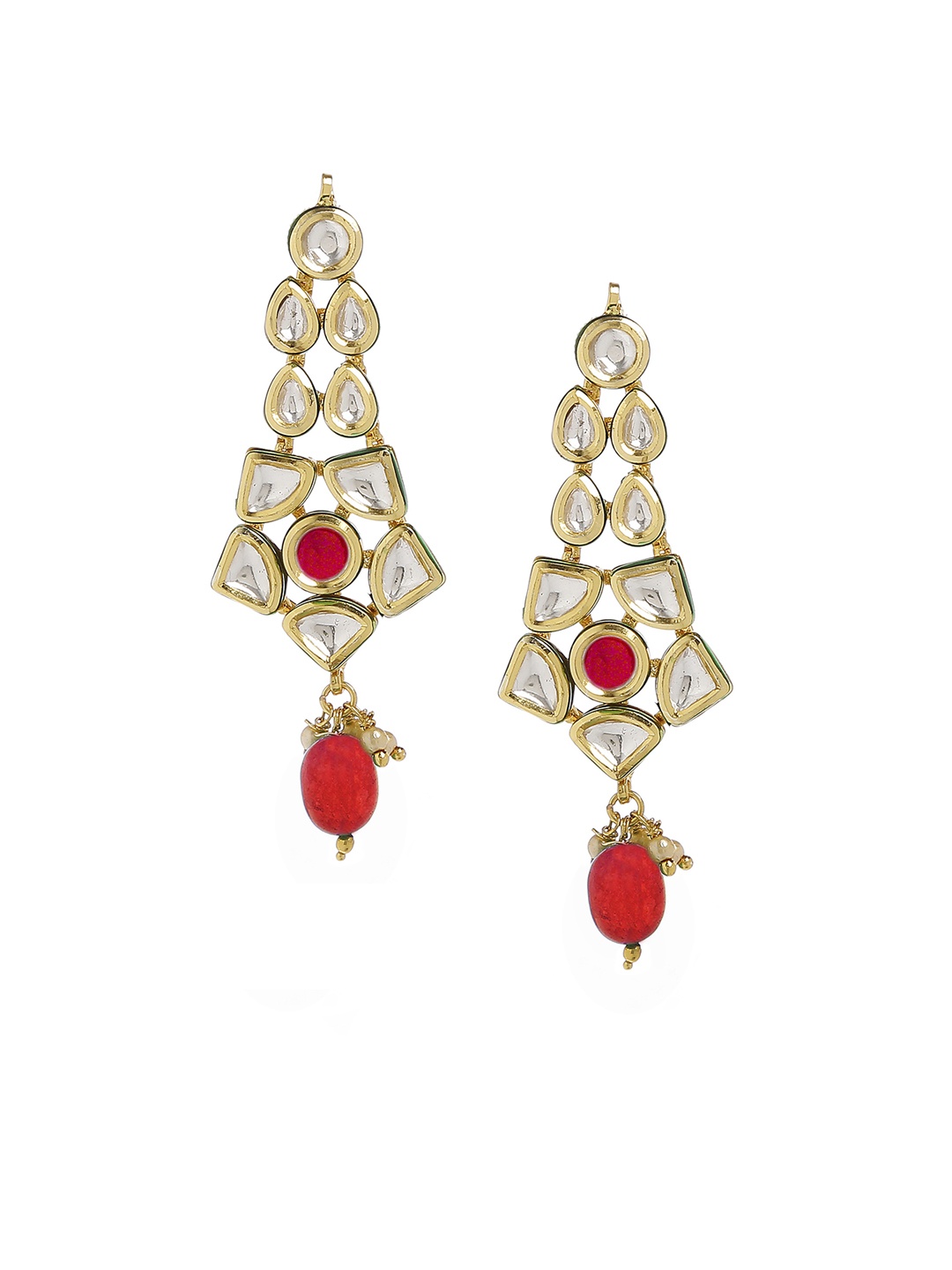 

Bamboo Tree Jewels Gold-Toned & Red Floral Drop Earrings