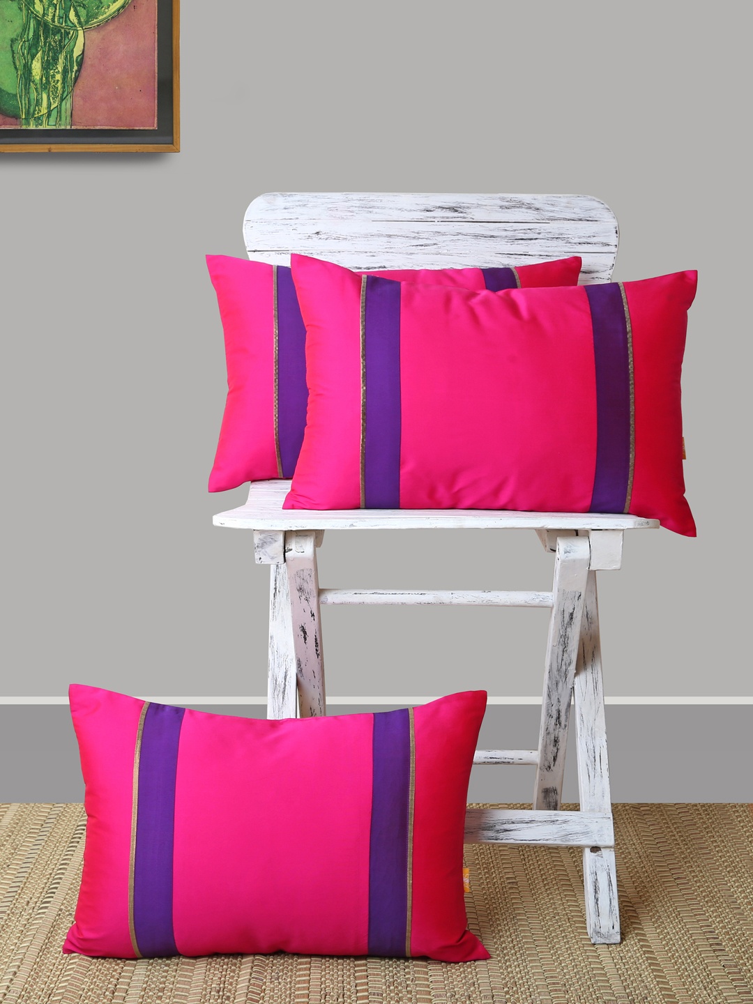 

ANS Fuchsia Set of 3 Striped Rectangle Cushion Covers