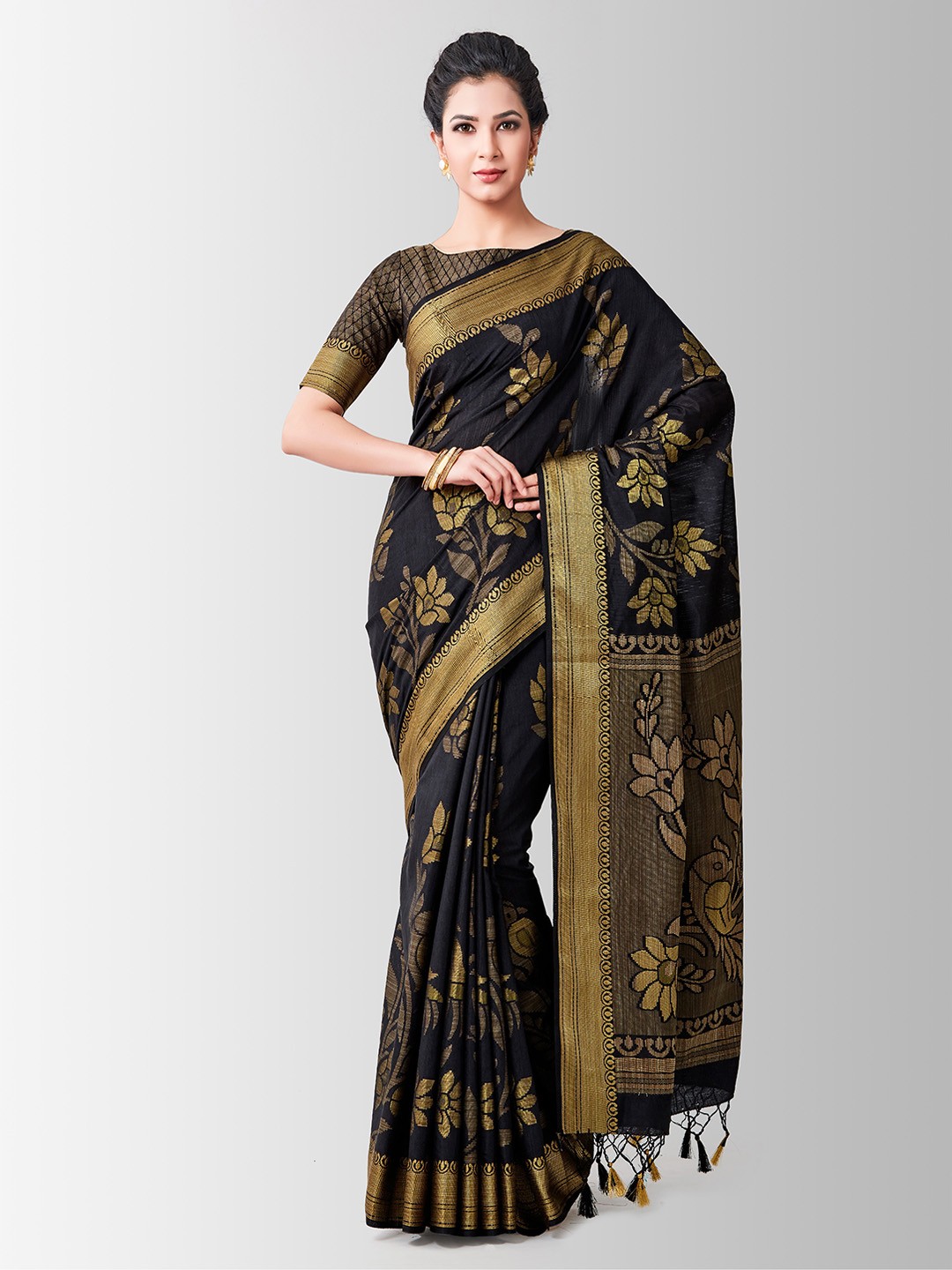 

Mitera Black Art Silk Woven Design Kanjeevaram Saree