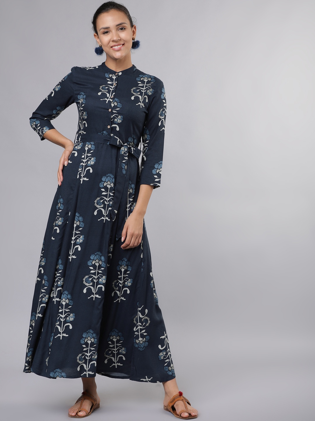 

Vishudh Women Navy Blue Printed Maxi Dress