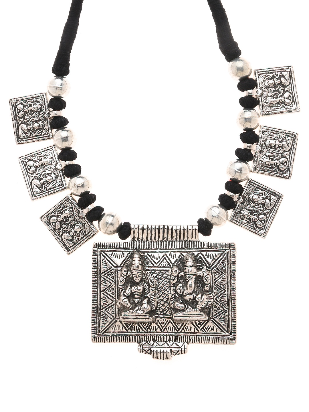 Bamboo Tree Jewels Silver-Toned & Black Handcrafted Necklace
