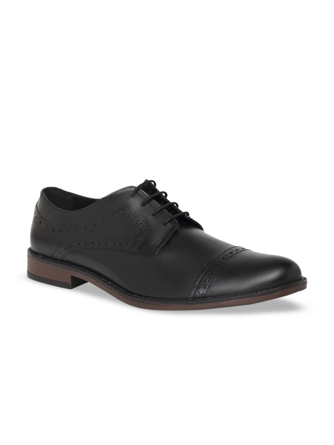 

NOBLE CURVE Men Black Solid Formal Leather Semi Brogues