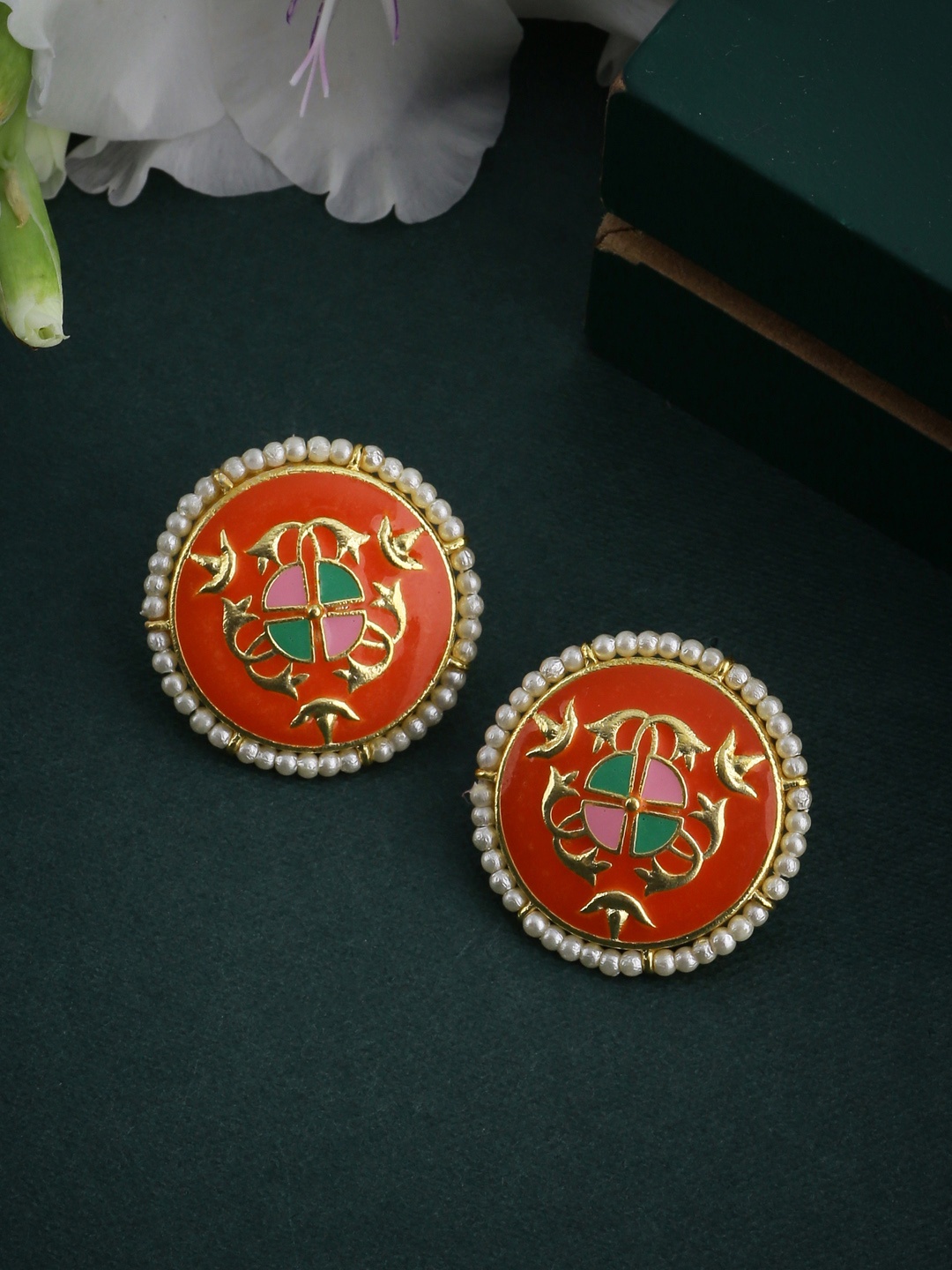 

Voylla Gold-Toned & Red Circular Studs
