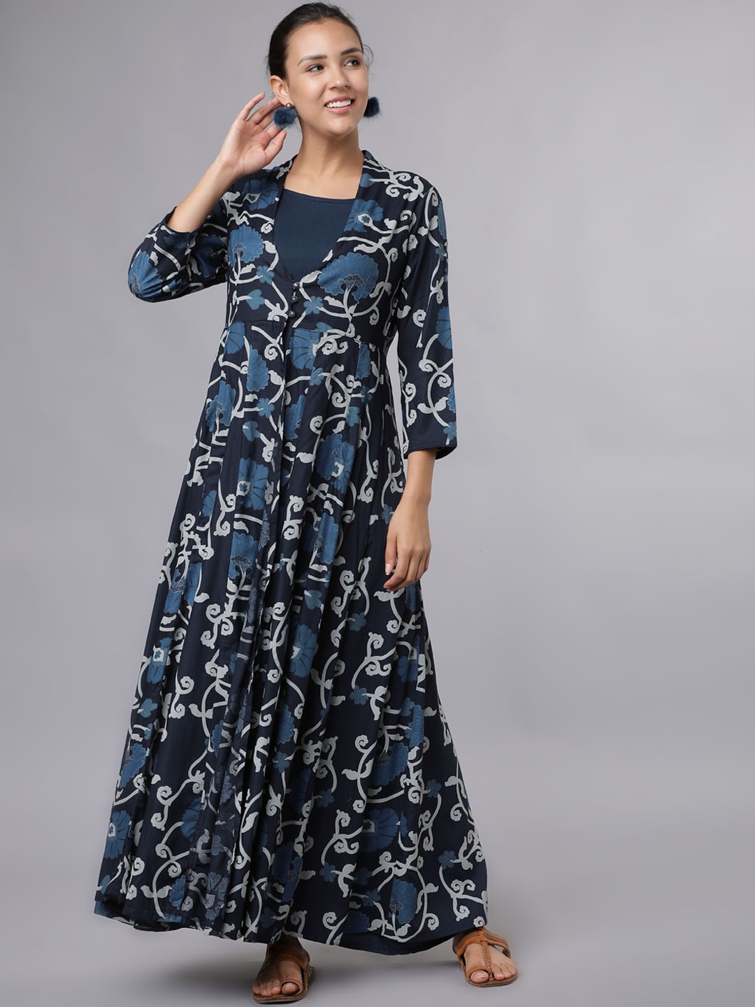 

Vishudh Women Navy Blue Floral Printed Maxi Dress