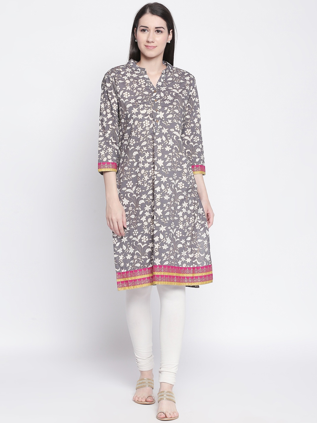 

RANGMANCH BY PANTALOONS Women Grey Printed Straight Kurta
