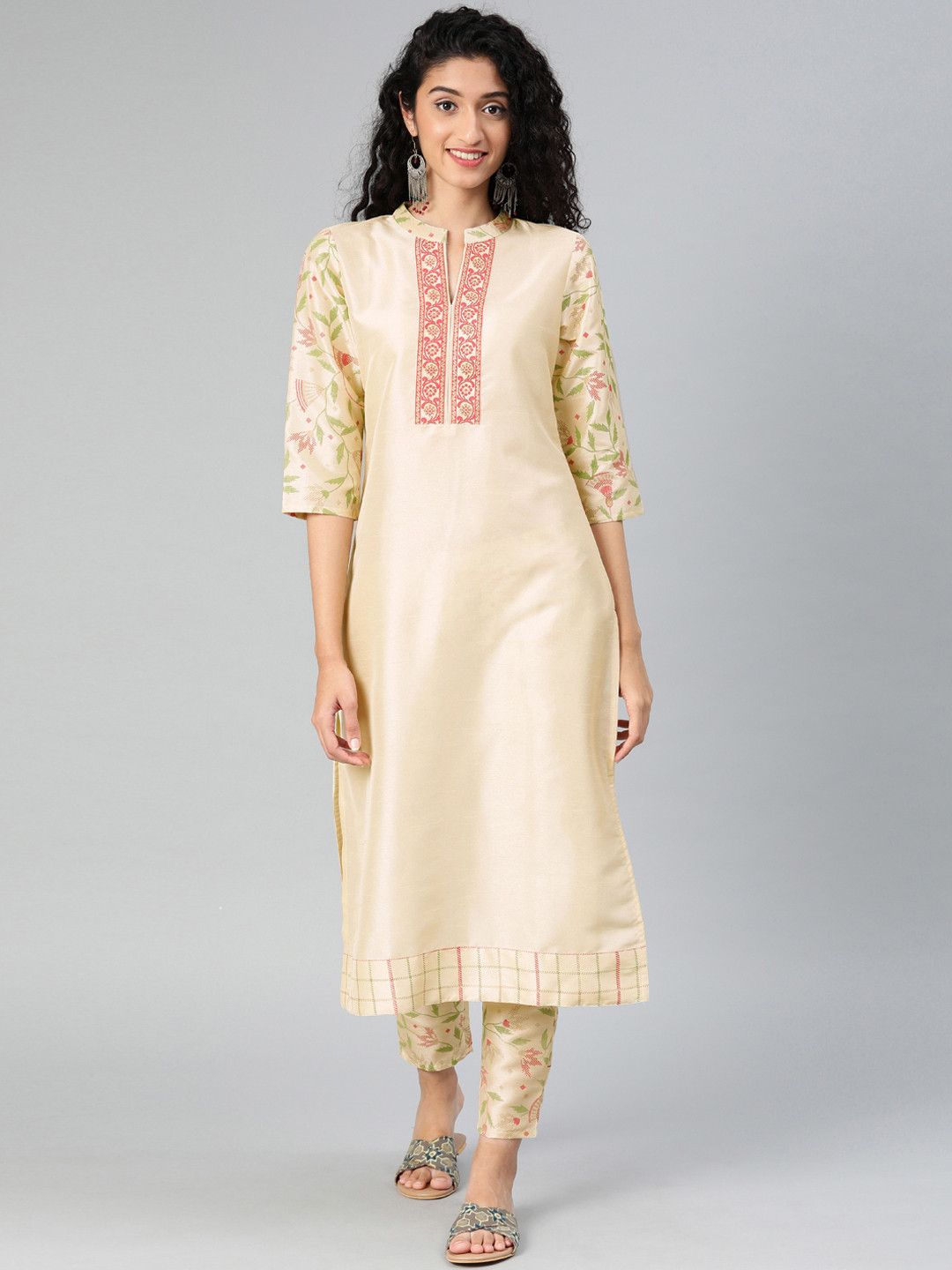 

ZIYAA Women Cream-Coloured Printed Straight Kurta