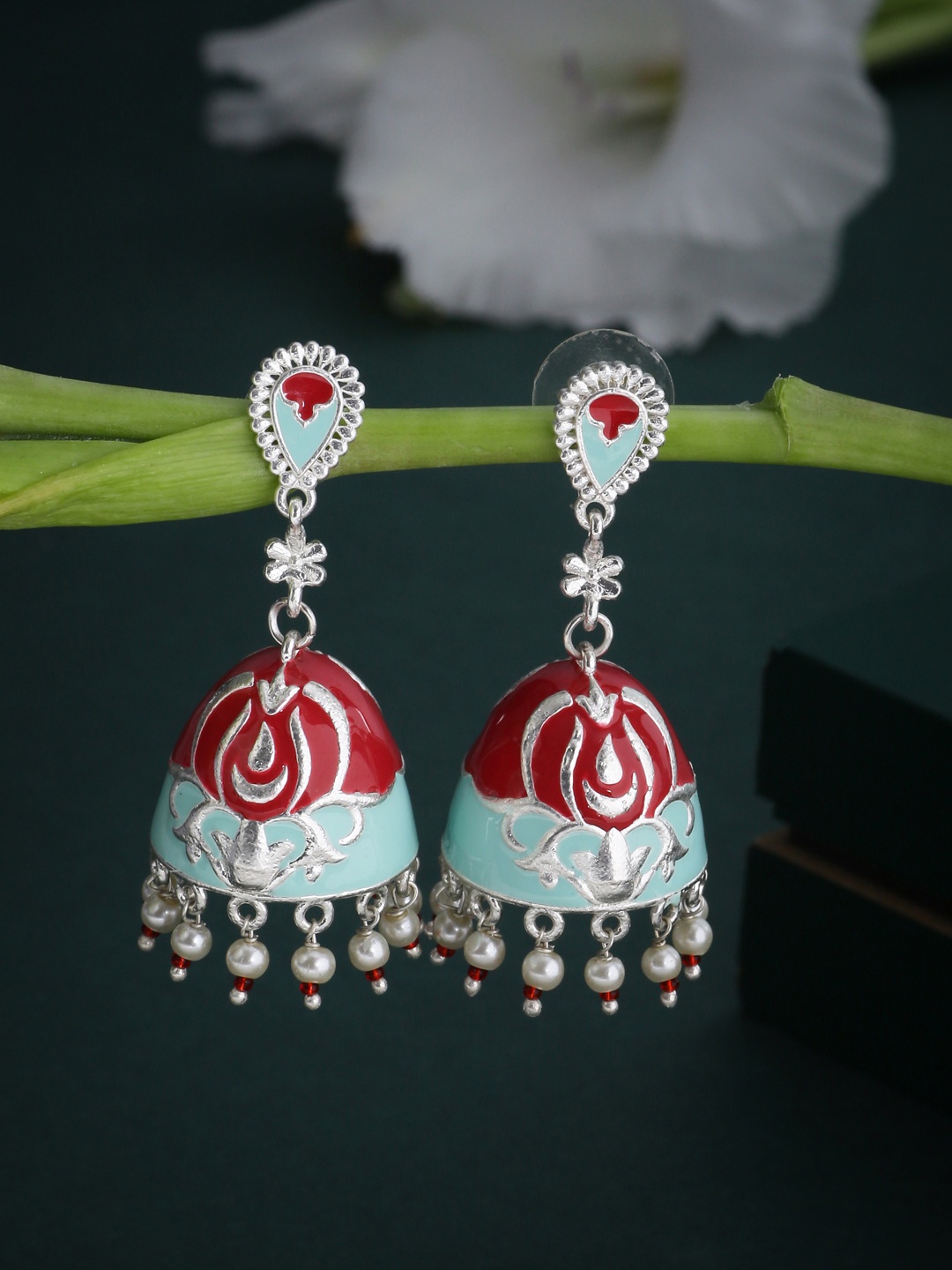 

Voylla Silver-Plated Dome Shaped Jhumkas