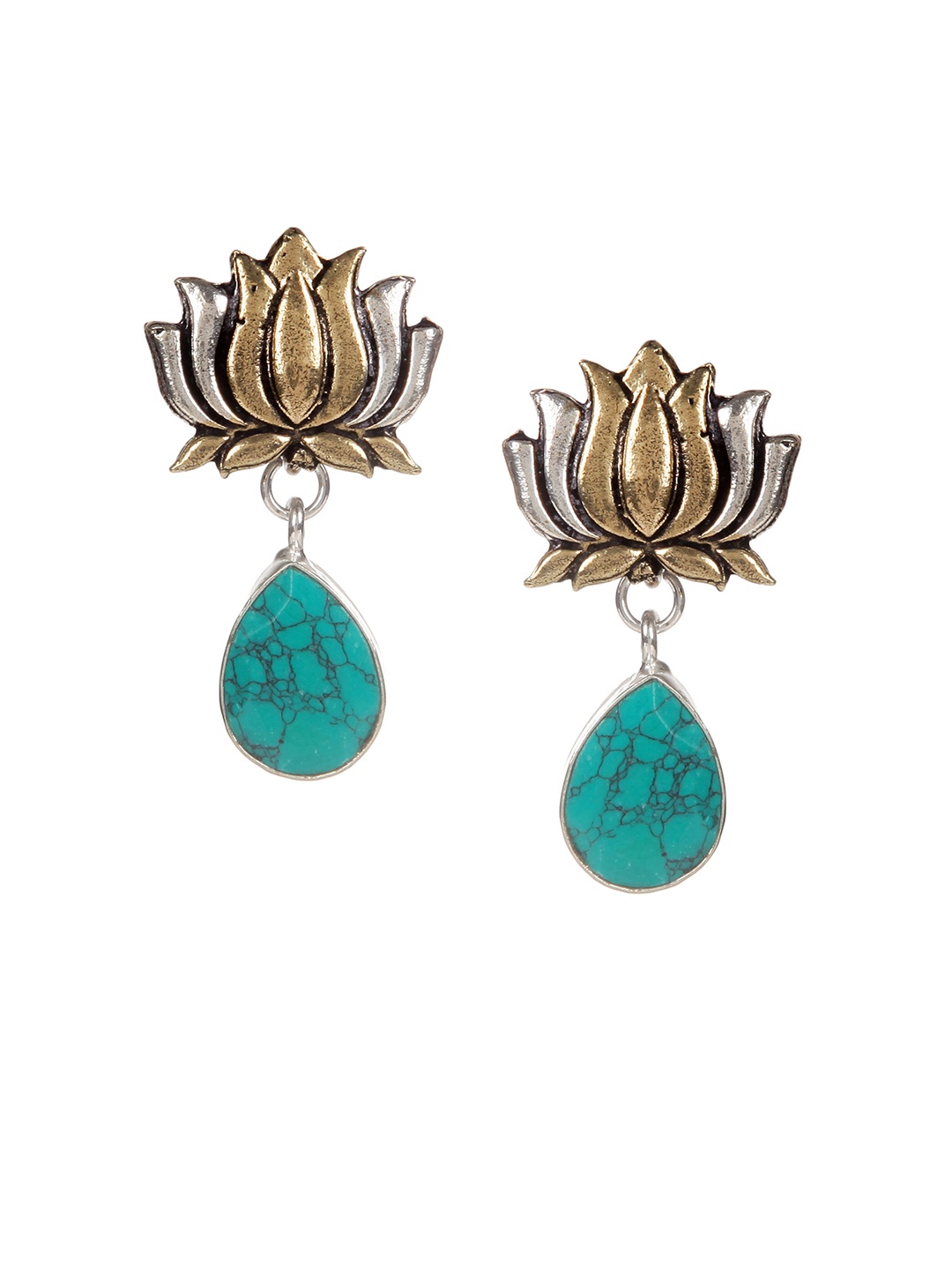 

Bamboo Tree Jewels Green & Gold-Toned Floral Handcrafted Drop Earrings