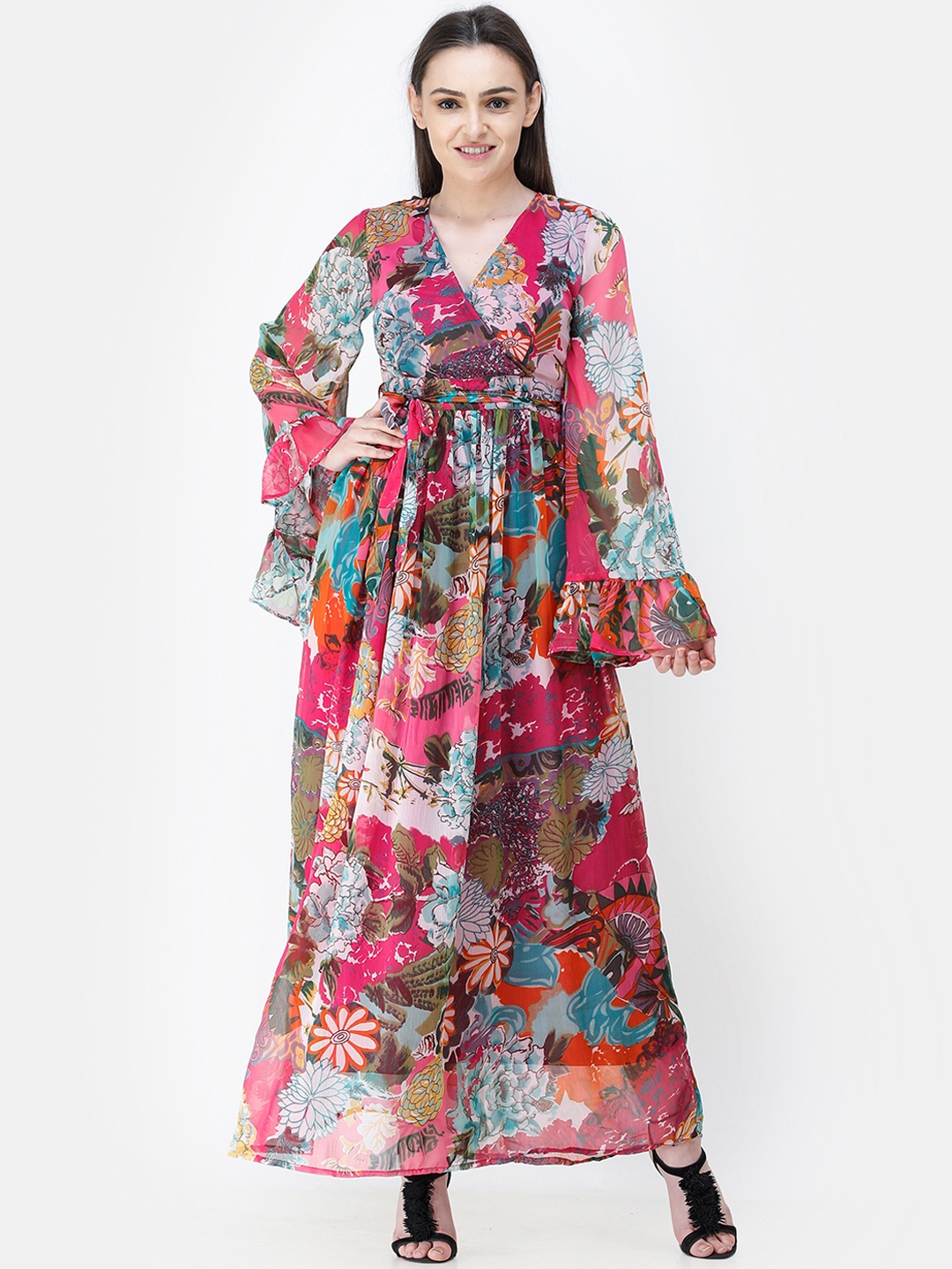 Cation Women Pink & Green Printed Maxi Dress