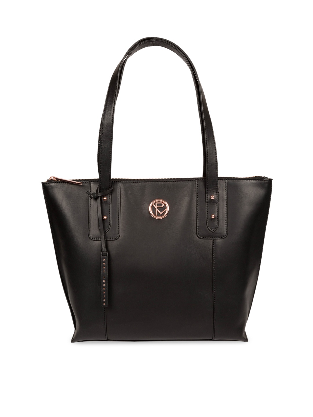 

PURE LUXURIES LONDON Black Solid Genuine Leather Goya Shoulder Bag