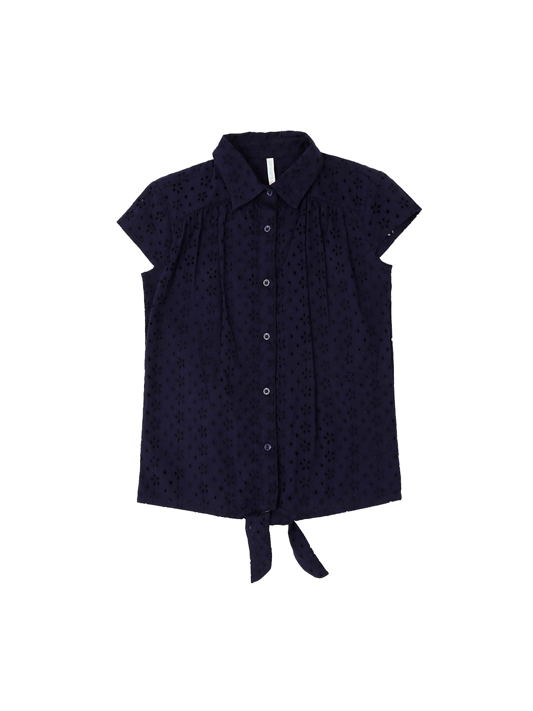 

Pantaloons Junior Girls Navy Blue Self Design Shirt Style Pure Cotton Top