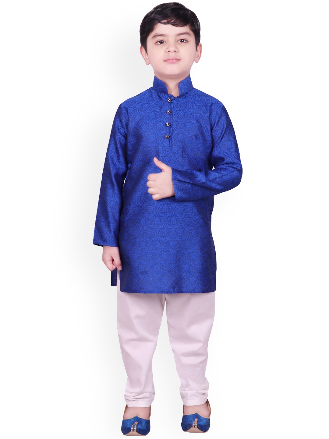 SG YUVRAJ Boys Blue & Off-White Self Design Kurta with Pyjamas