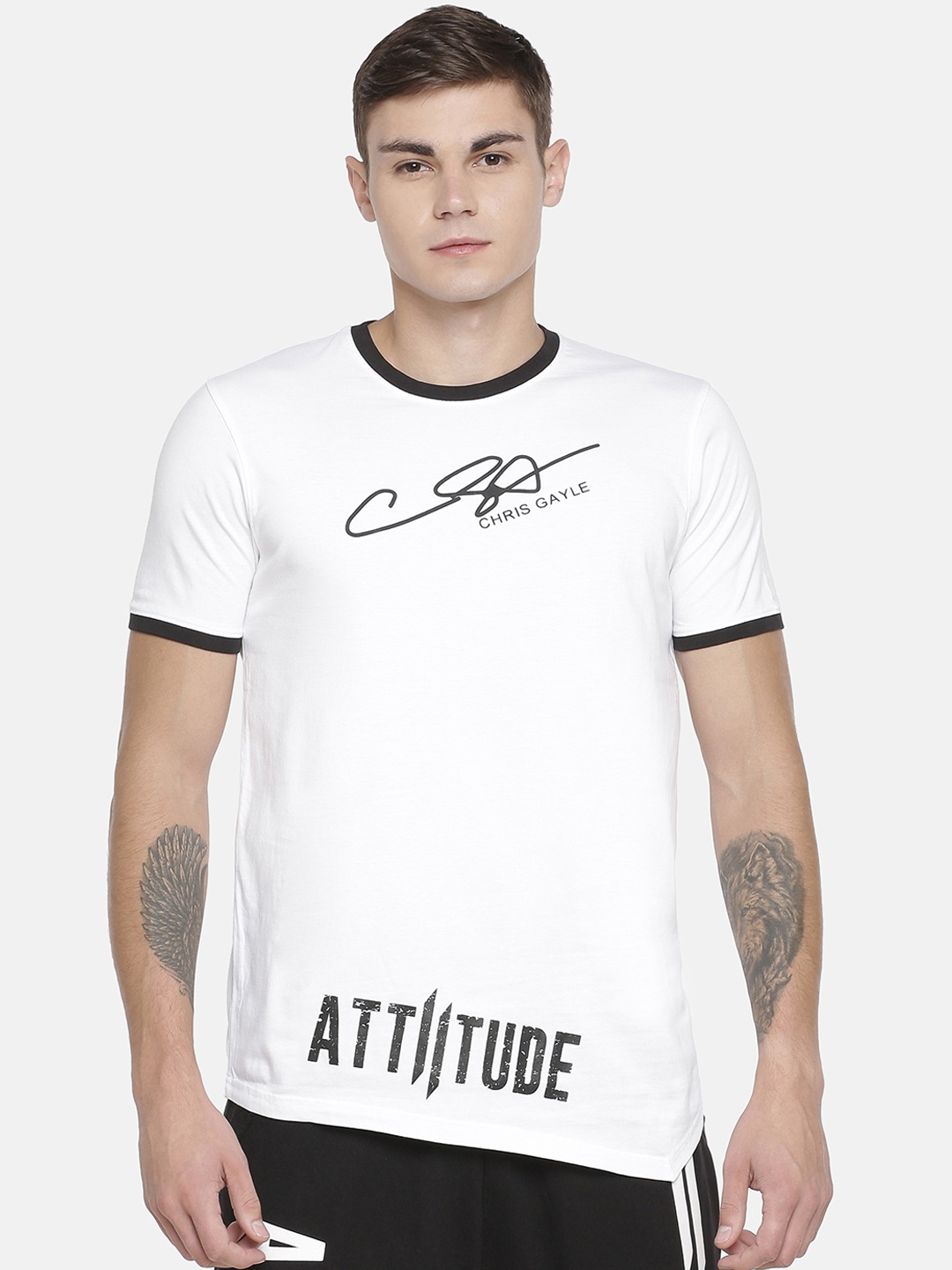 

ATTIITUDE Men White Printed Round Neck Slim Fit T-shirt