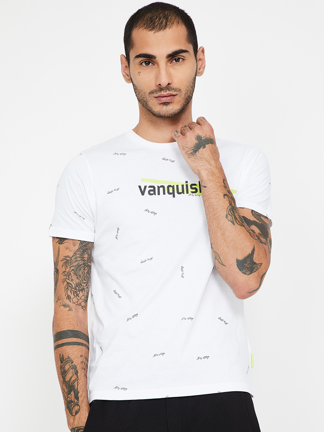 

Kappa Men White Printed Round Neck Pure Cotton T-shirt
