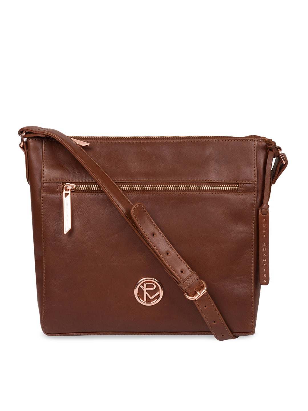 

PURE LUXURIES LONDON Brown Solid Genuine Leather Bryne Sling Bag