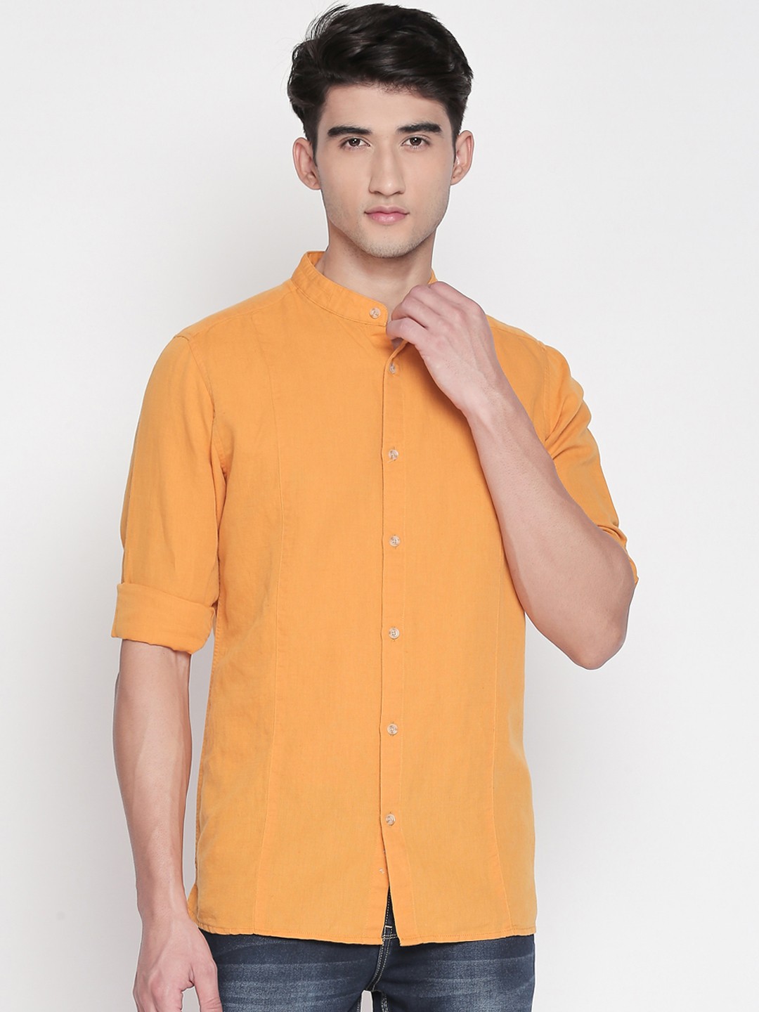 

BYFORD by Pantaloons Men Mustard Yellow Regular Fit Solid Casual Shirt