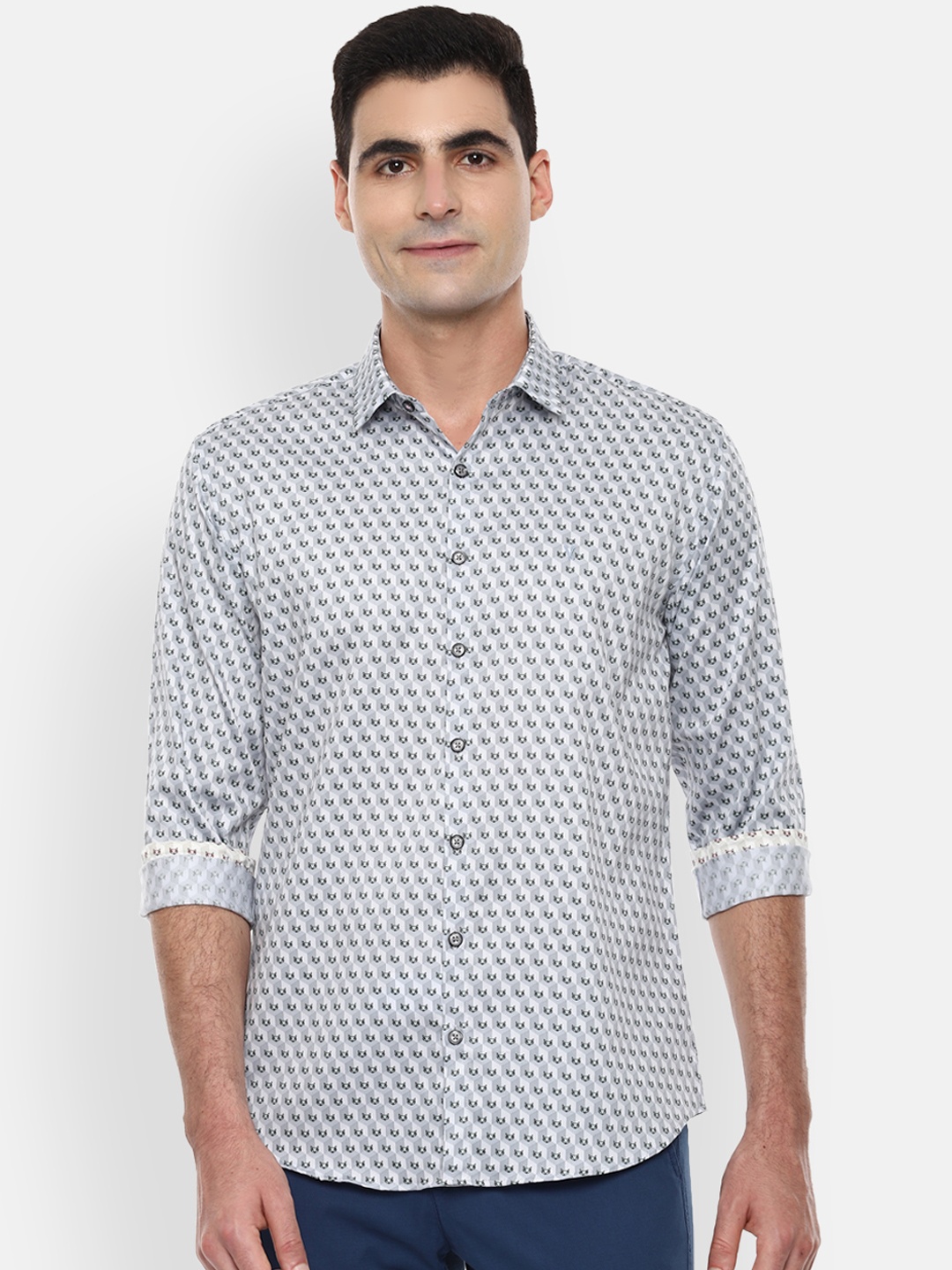 

V Dot Men Grey Slim Fit Printed Casual Shirt