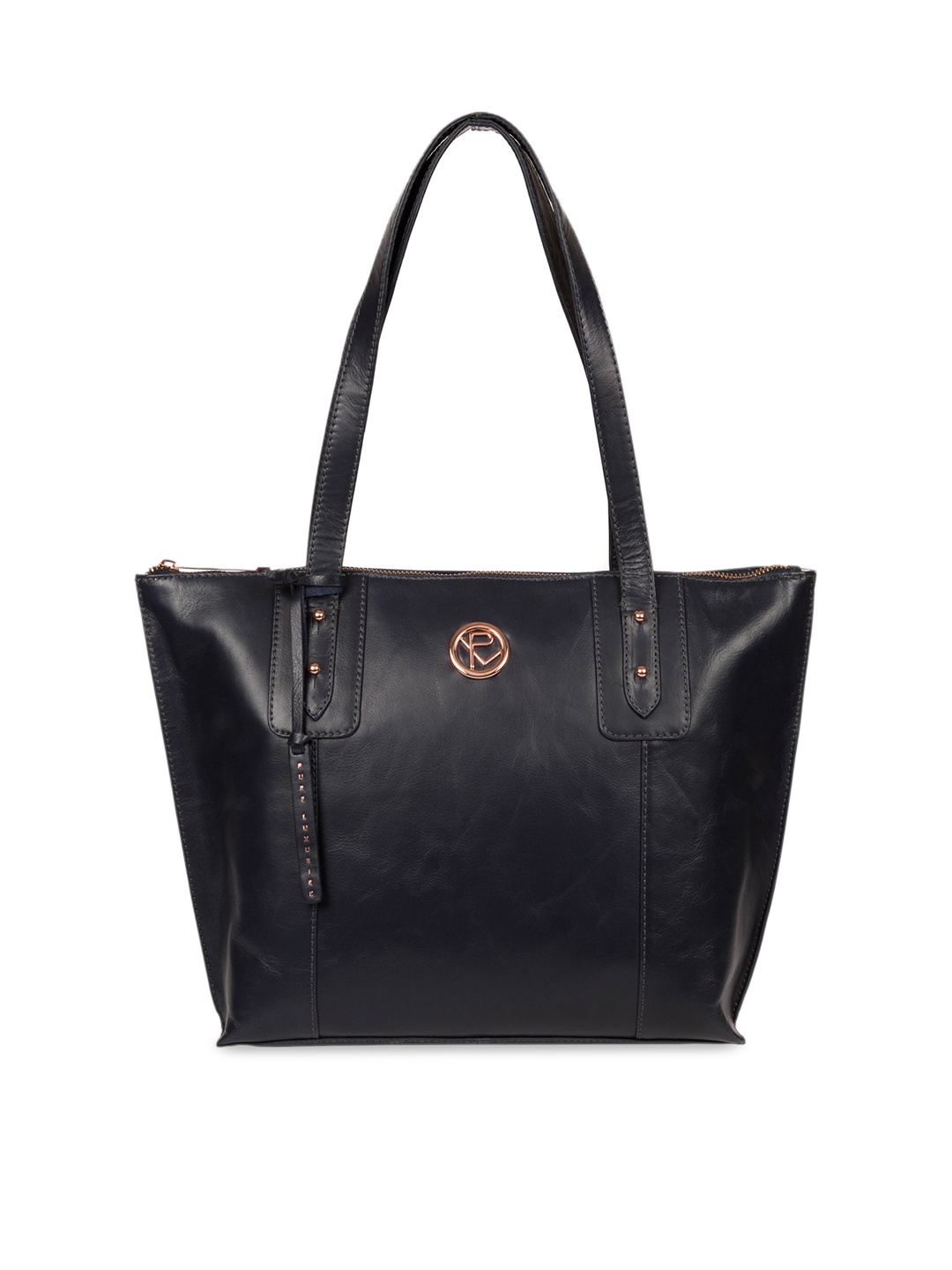 

PURE LUXURIES LONDON Navy Blue Solid Leather Shoulder Bag
