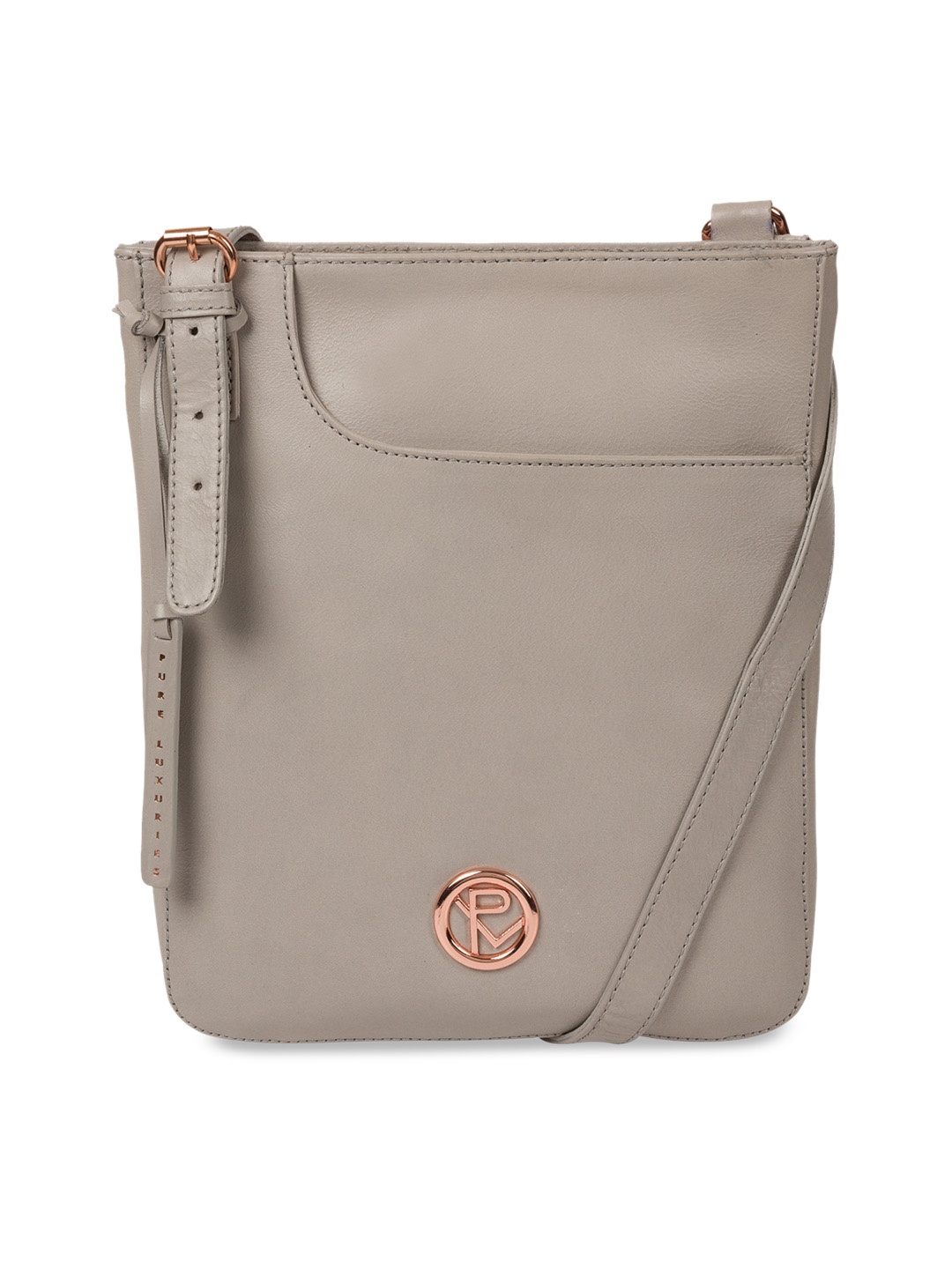 

PURE LUXURIES LONDON Women Grey Solid Genuine Leather Handcrafted Kahlo Sling Bag