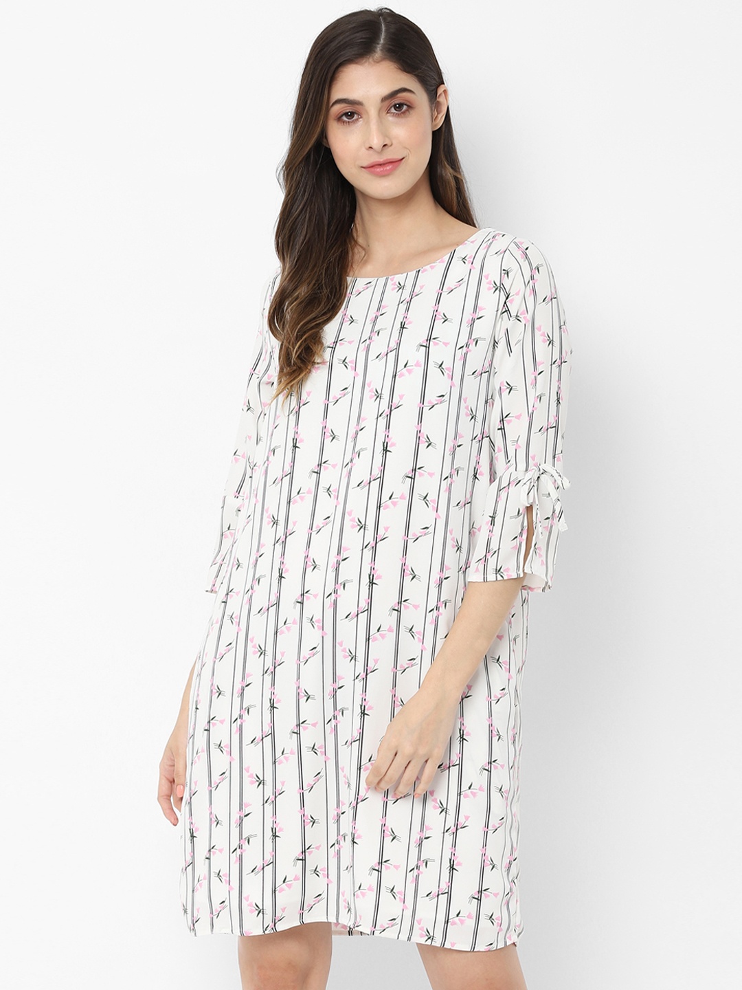 

Allen Solly Woman Women White & Black Floral Printed A-Line Dress
