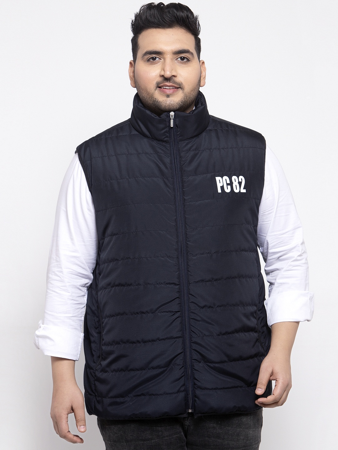 

plusS Men Navy Blue Printed Puffer Jacket