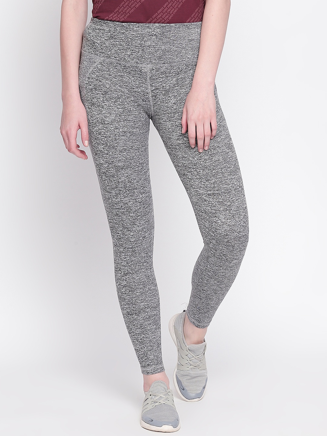 

Ajile by Pantaloons Women Grey Melange Self-Design Straight-Fit Track Pants